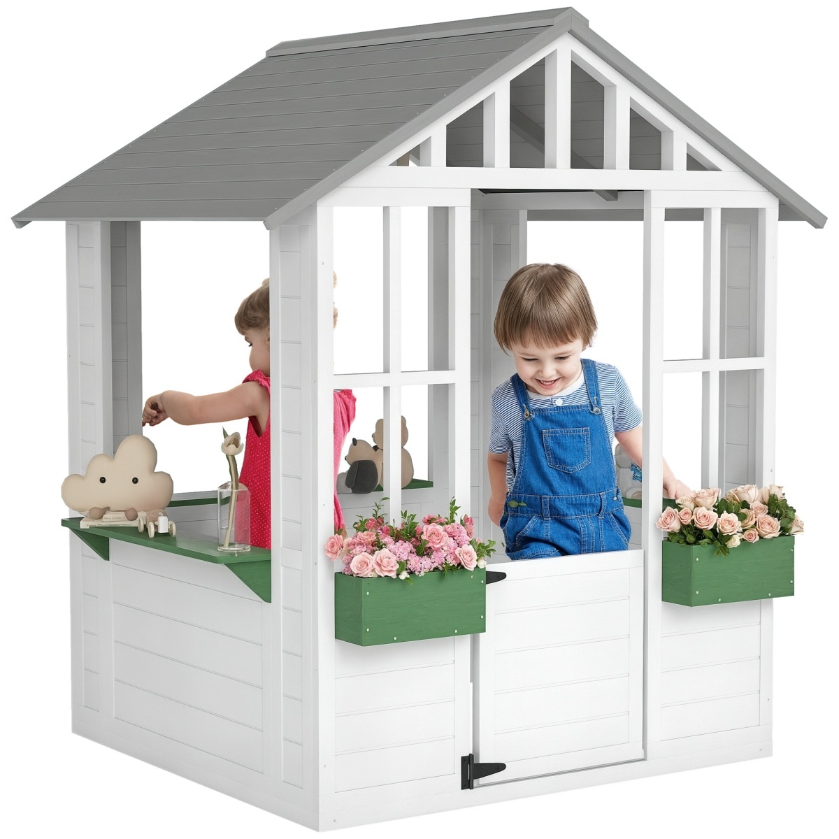 Vkoiyg  Kids Wooden Playhouse Outdoor Garden Cottage White