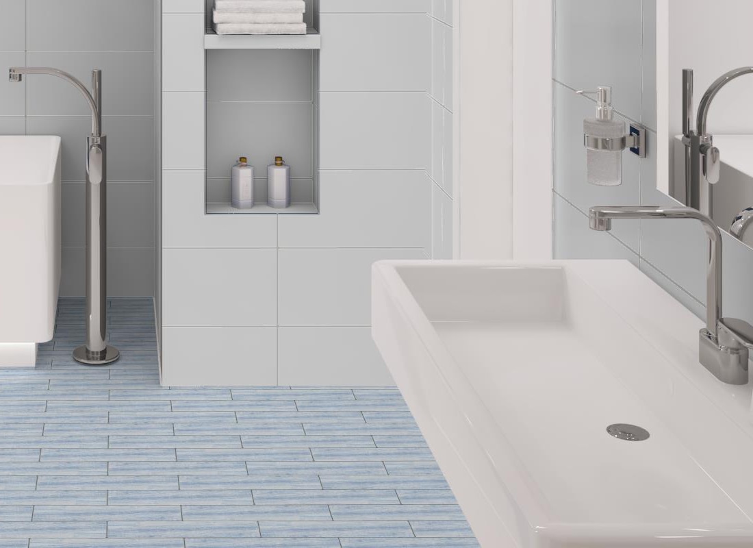 Kendel 3" x 14" Ash Blue Glass Wood Look Subway Tile
