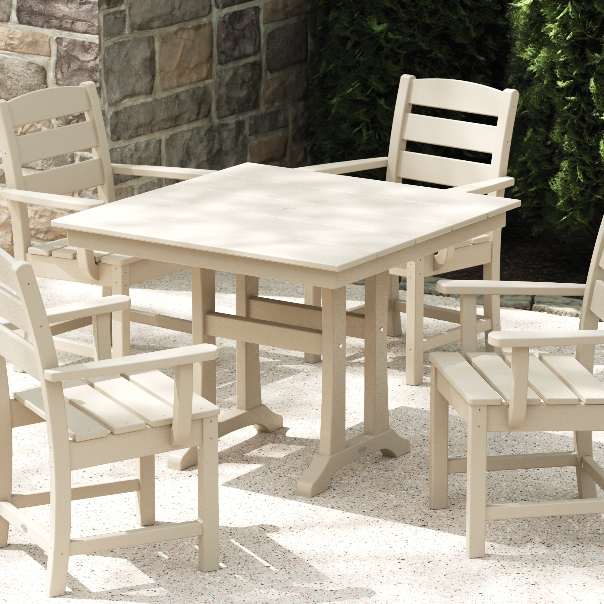 POLYWOOD PL81-T1L1SA Tables Square Outdoor Dining Table 37.5-in W x 37.5-in L with Umbrella Hole