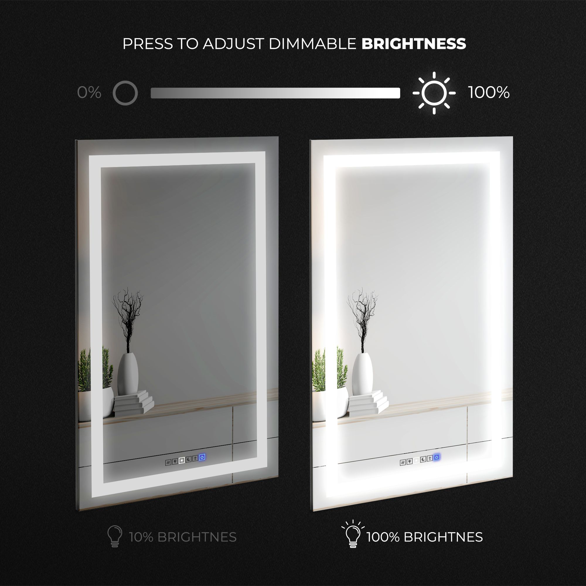 Fab Glass and Mirror LED Mirror 30-in x 60-in Dimmable Lighted Clear  Frameless Bathroom Vanity Mirror at