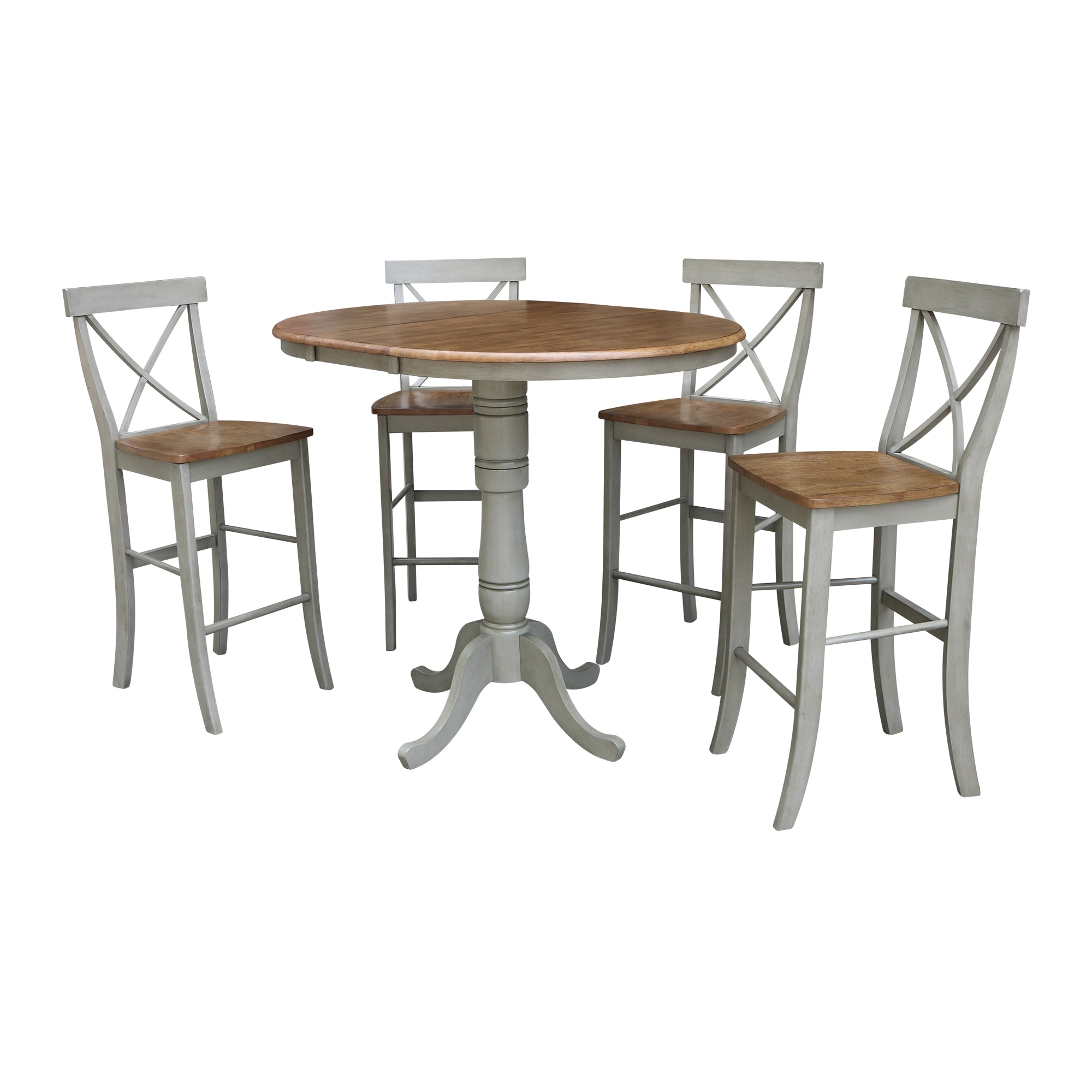 International Concepts K41-36RXT-6B-S6133-4 Distressed hickory/stone Traditional Dining Room Set with Round Table ( Seats 4 )