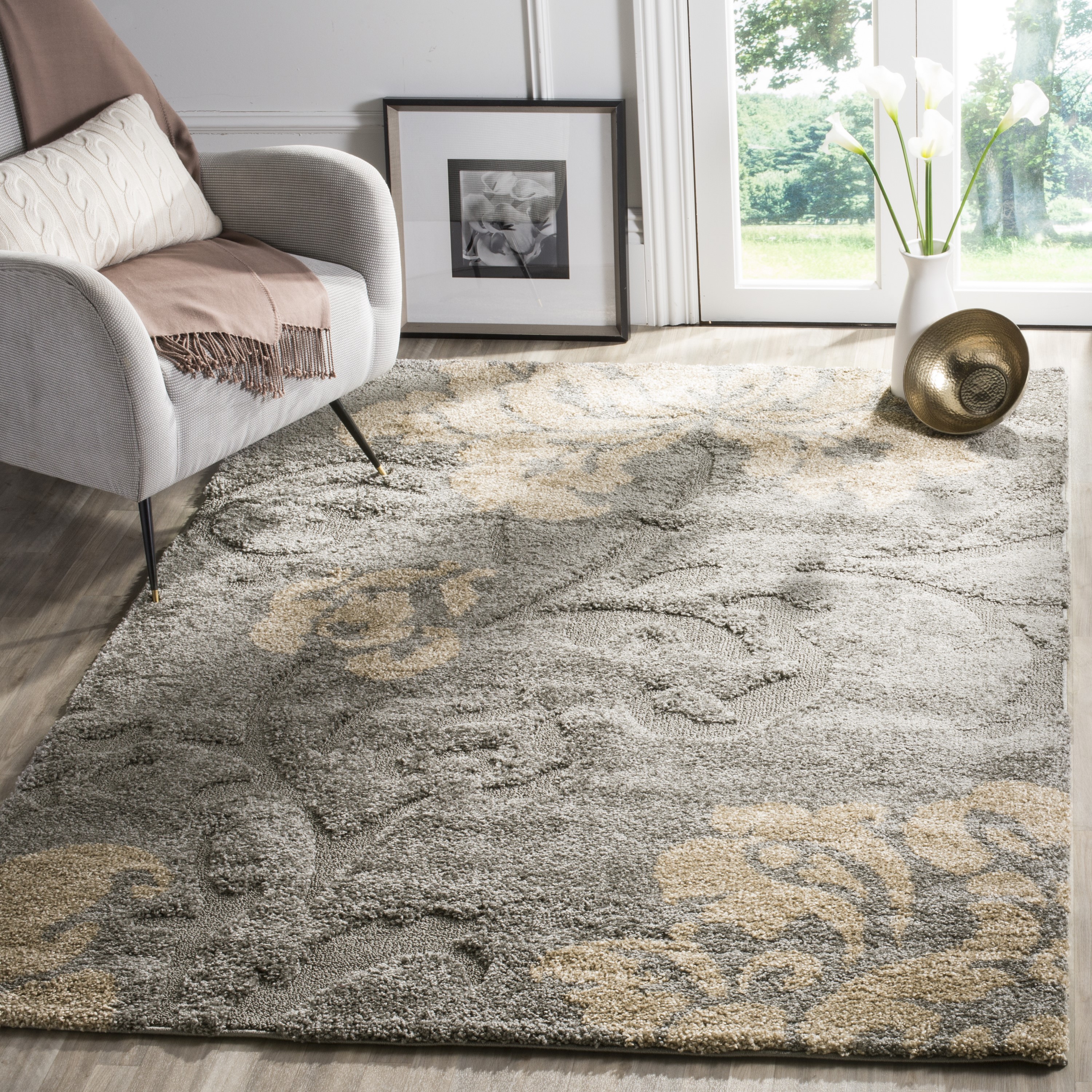 Safavieh SG458-8013-8 Florida Votive Shag 8 x 10 (ft) Polypropylene Gray/Beige Rectangular Indoor Floral/Botanical Area rug