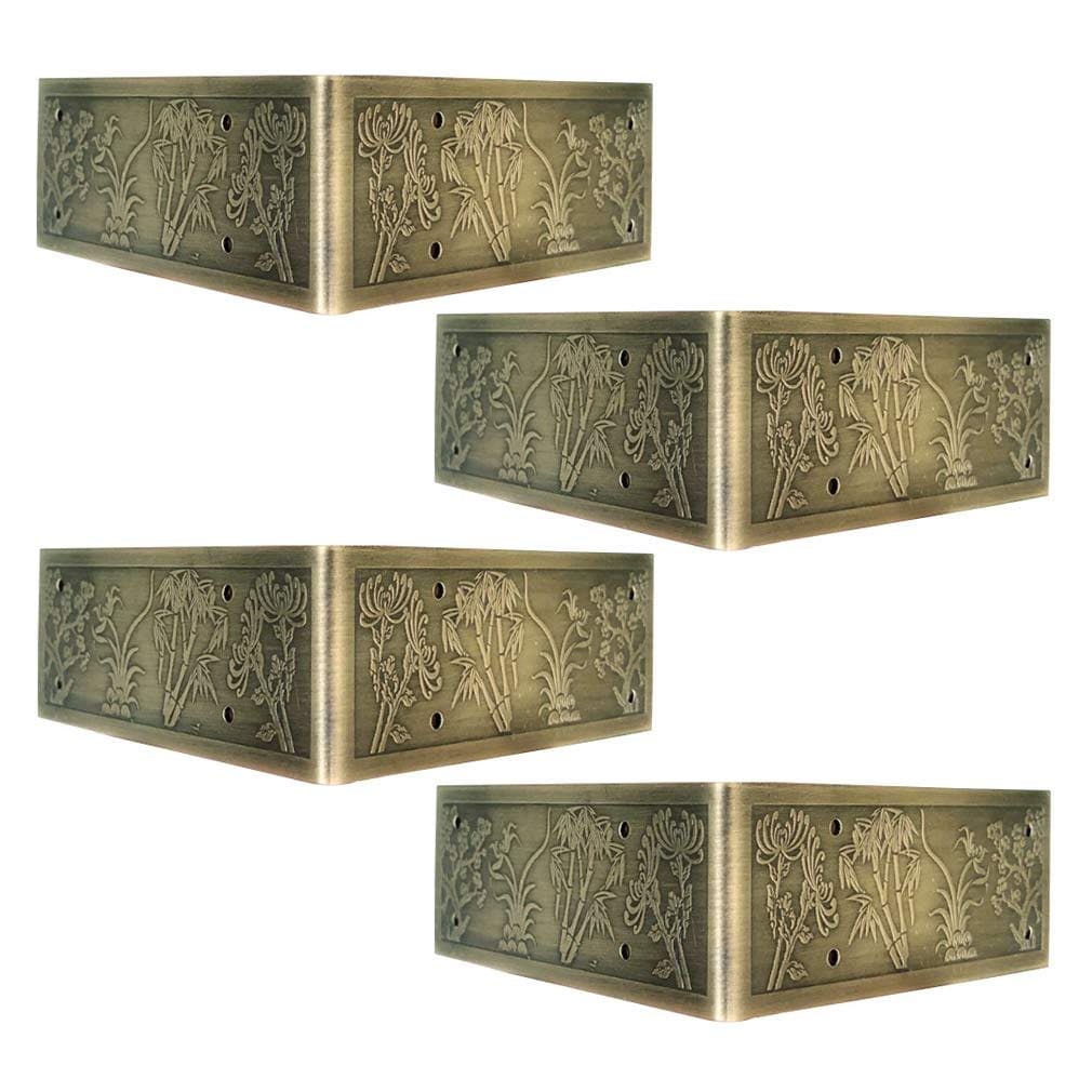 Aoibox  4 Pack Antique Bronze Corner Protectors with Embossed Design 8 x 8 in Brass Braces for Furniture Cabinet