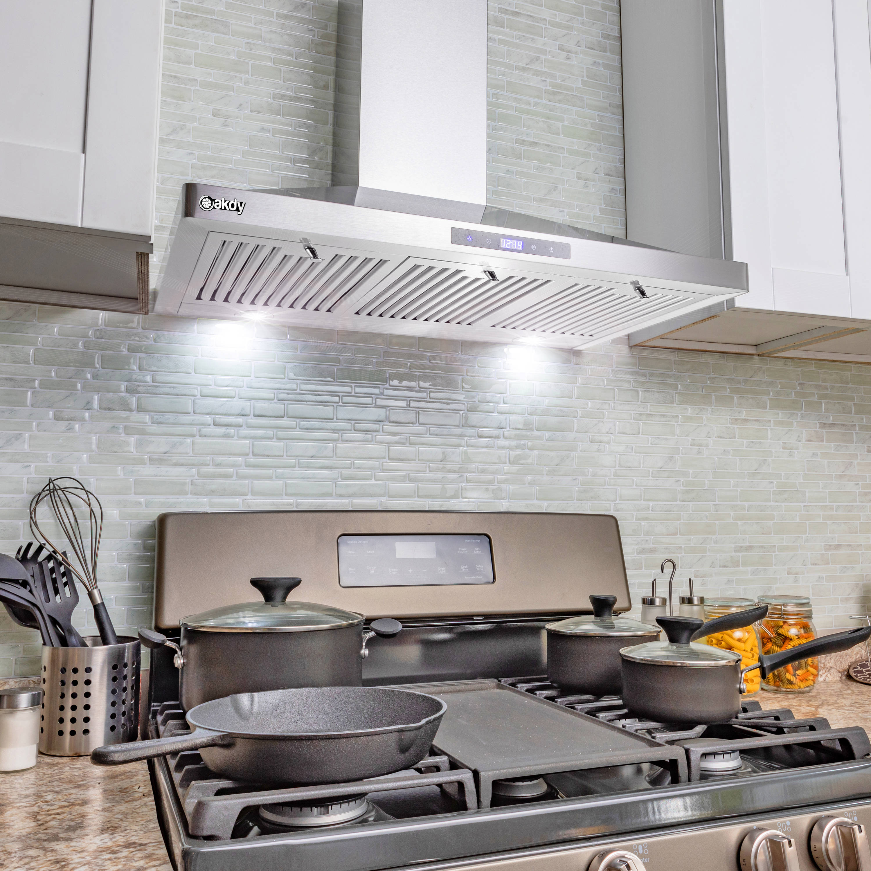 AKDY 36-in 217-CFM Convertible Stainless Steel Wall-Mounted Range Hood ...