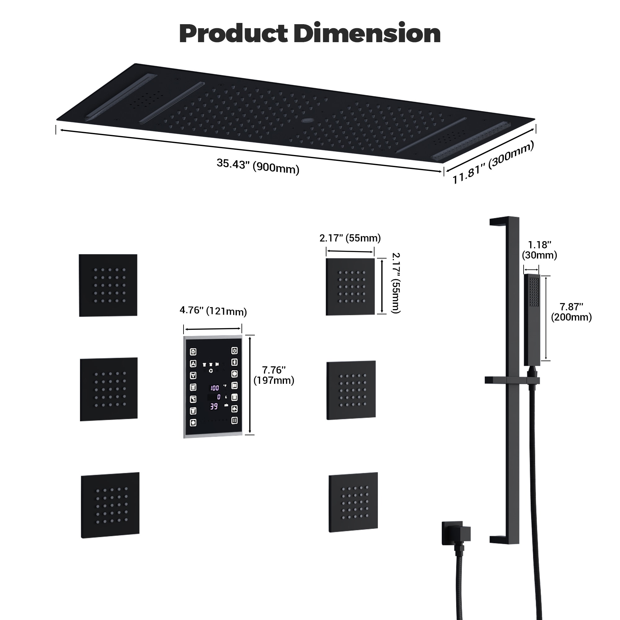 CASAINC BR01011HHCKMB Showerhead-Bar-Panels - View #7