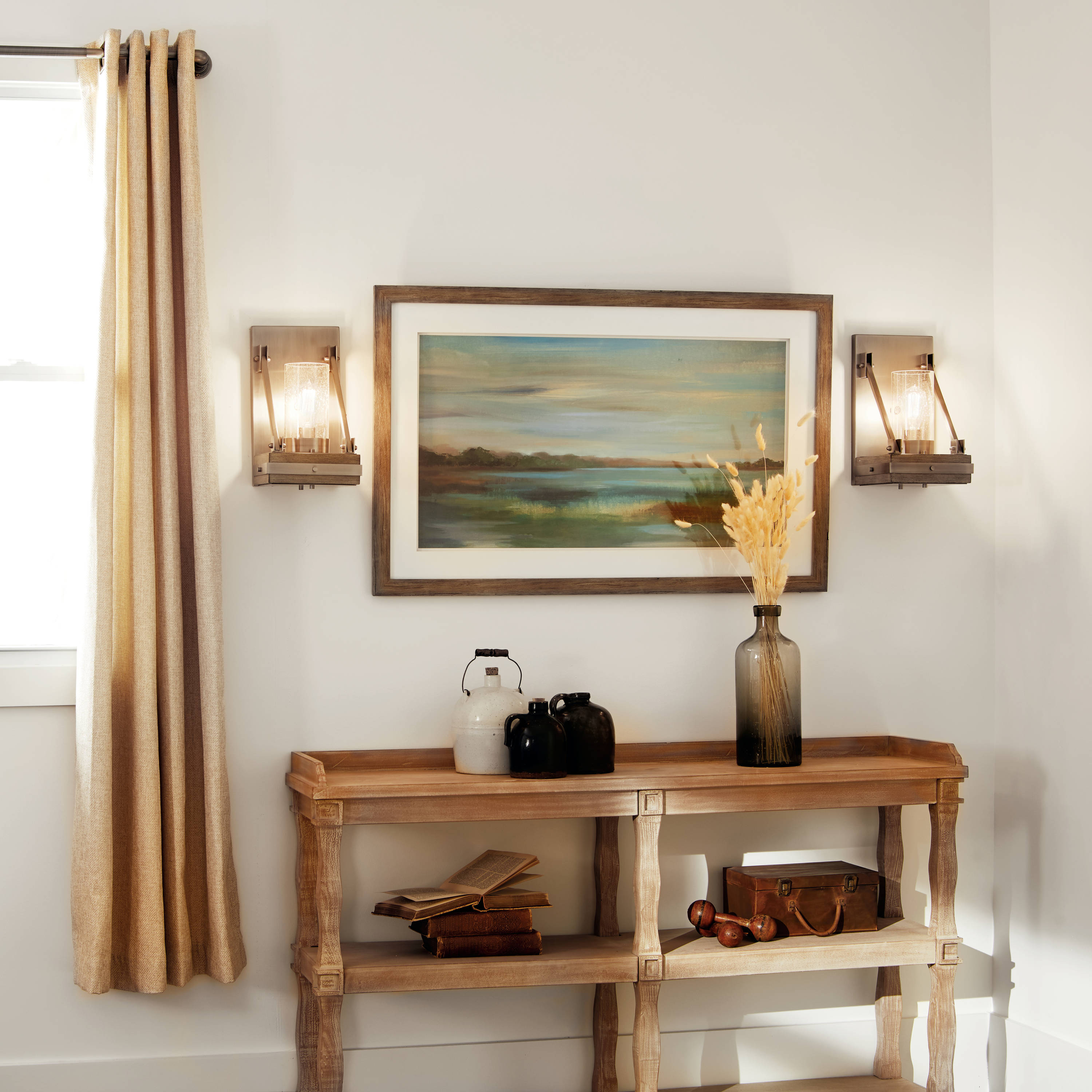 Pewter and Clear Glass Rustic Wall Sconce