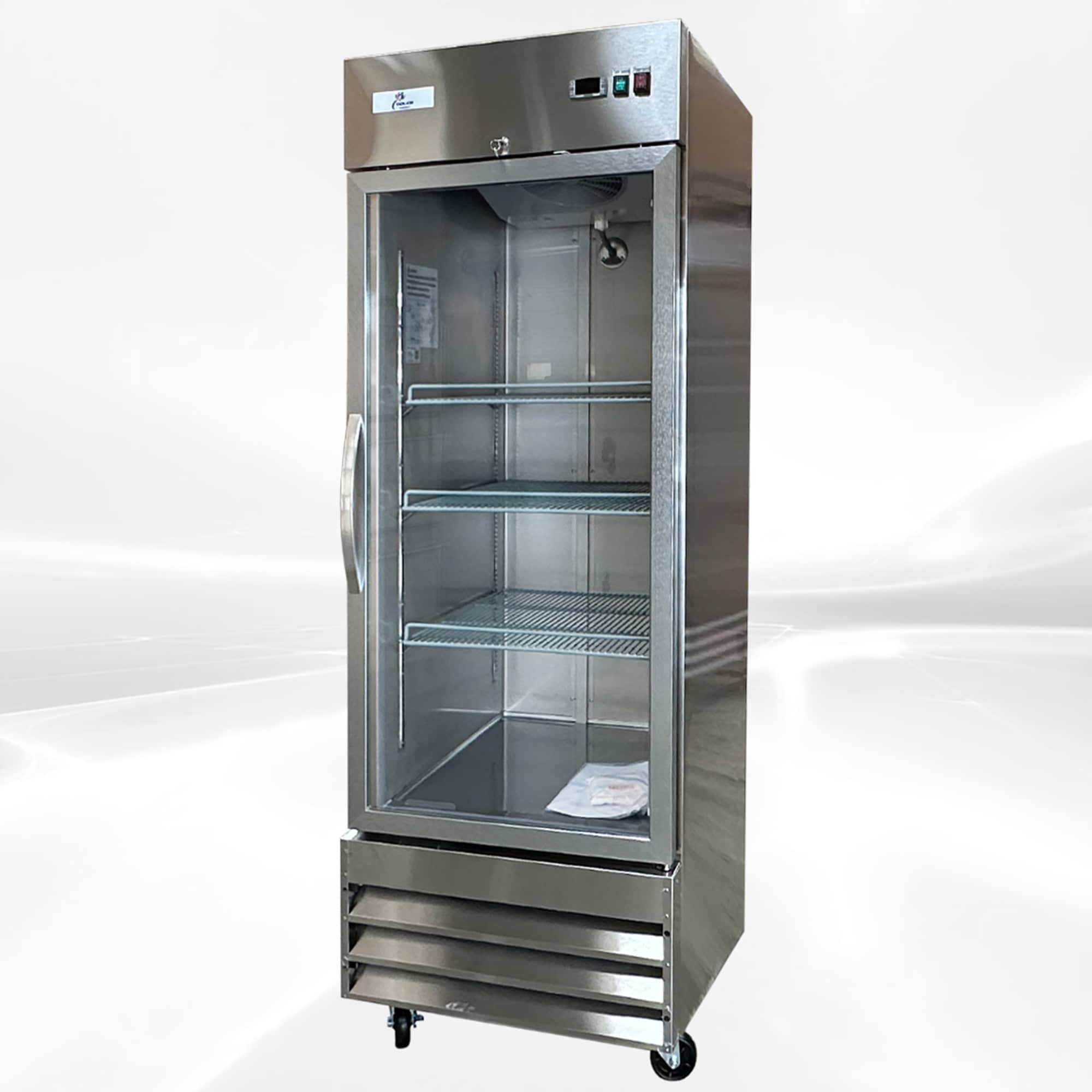 KoolMore 47 Cu. Ft. Commercial Stainless-Steel Upright Reach-In Freezer  with Self-Close Glass Doors in Silver.