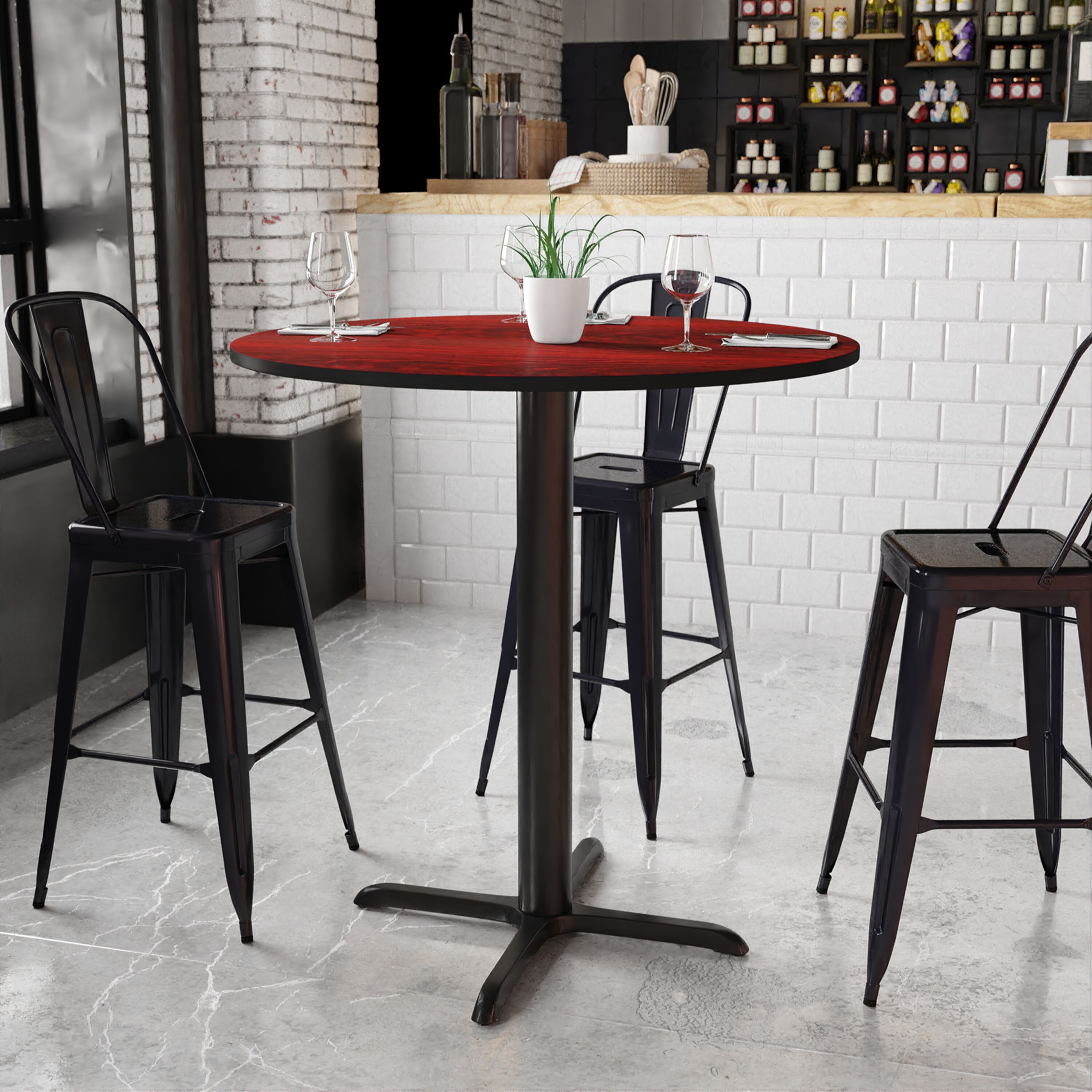 Flash Furniture 889142008149 Mahogany Round Contemporary/Modern Bar Table, Wood veneer with Black Metal 42-Inches L x 43.13-Inches H