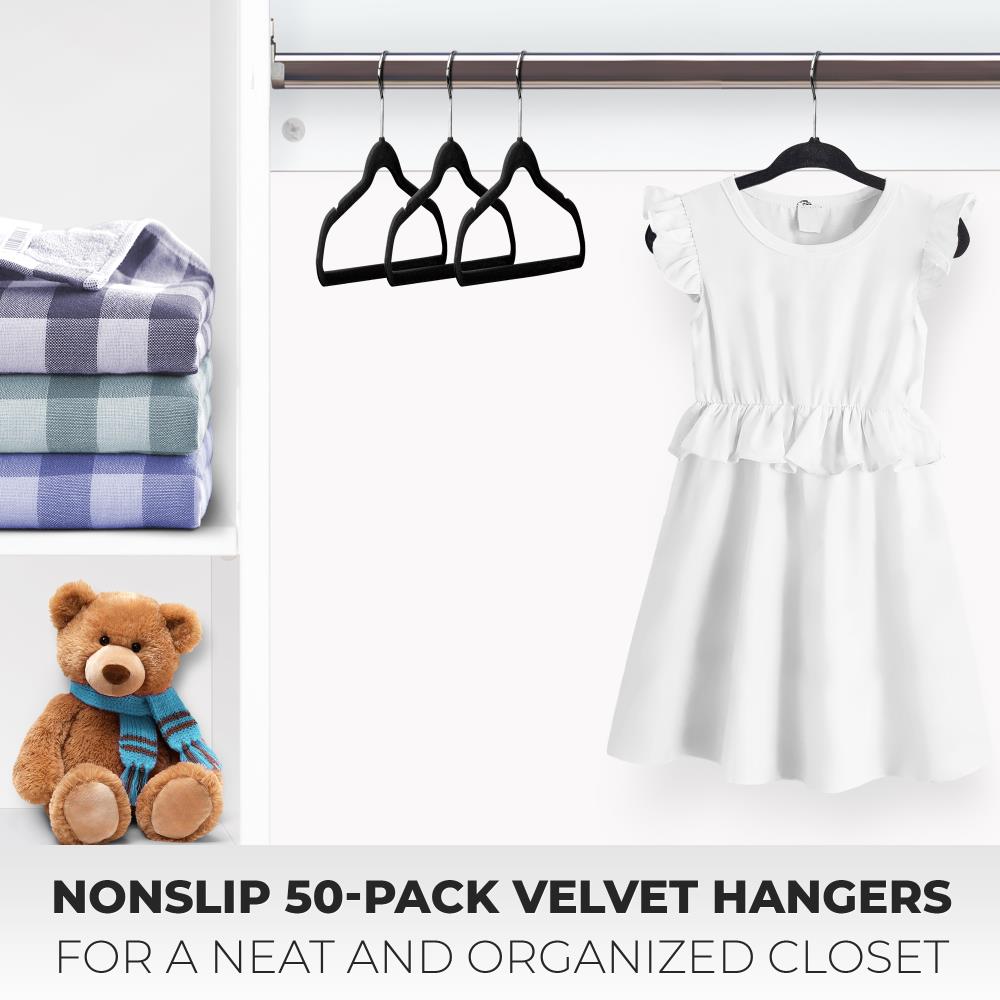 Premium 50 Pack Gray Velvet Non-Slip Kids Clothes Hangers with