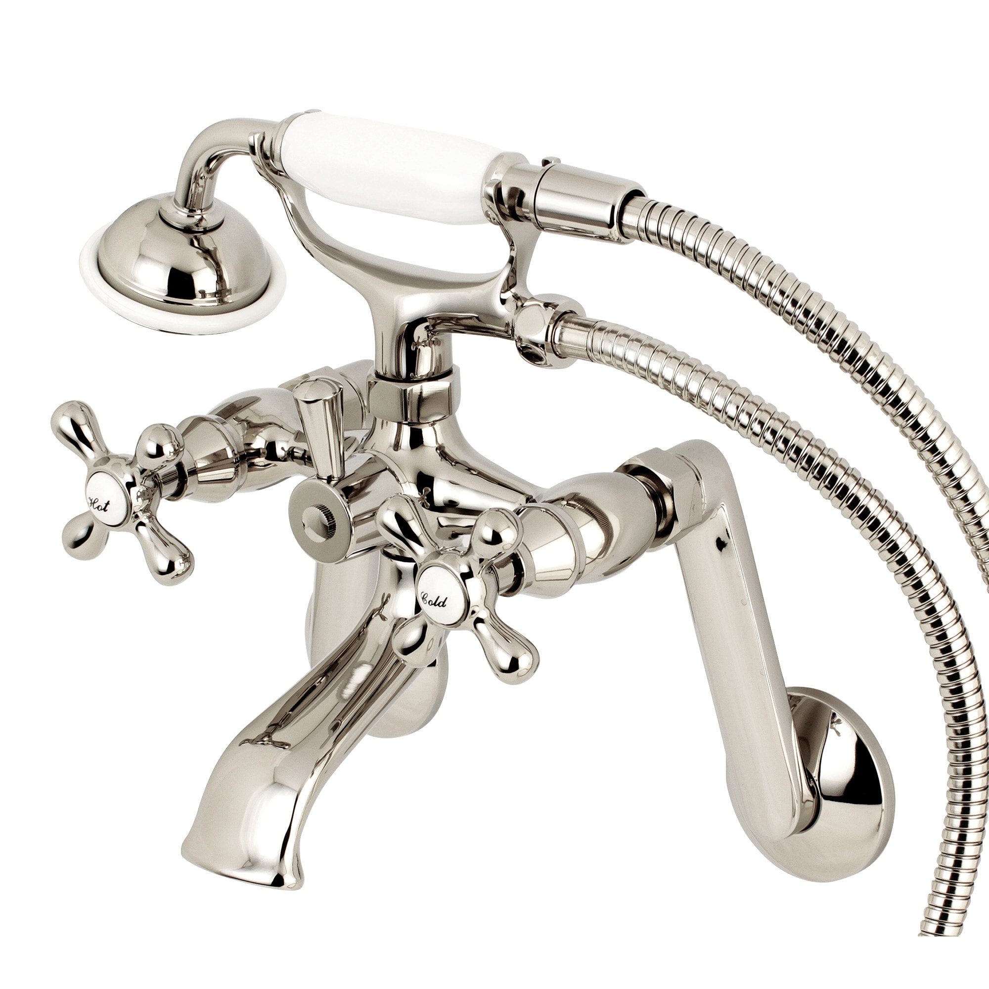 Kingston Brass WLKS269PN Vintage Polished nickel 3-handle Wall-mount Low-arc Bathtub Faucet with Hand Shower ( Valve Included )