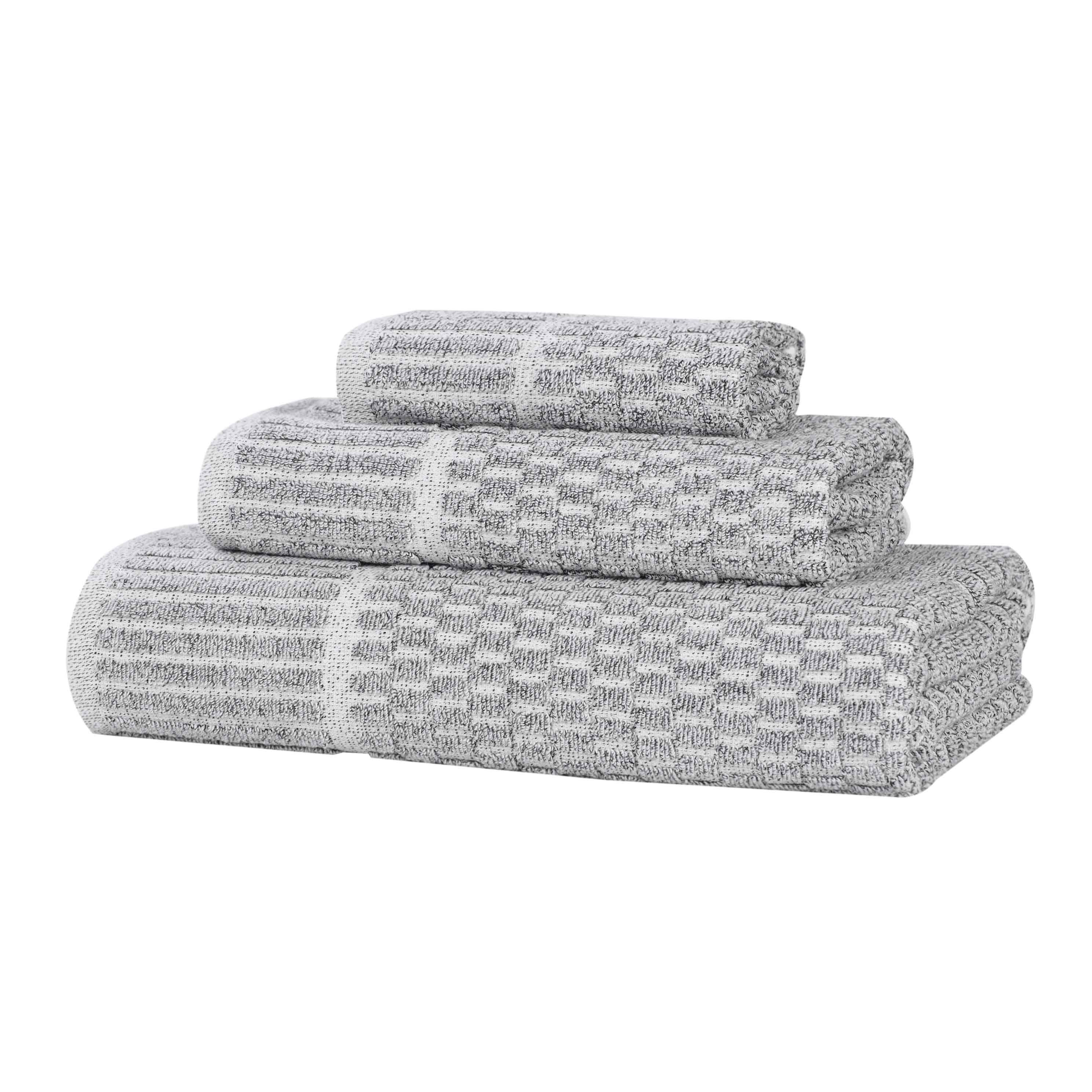 Slickblue Cotton Viscose Quick Dry Checkered Ribbed Border Bath Towel Set Bathroom Towels Bath Hand and Washcloth Set for Guest Bathroom Apartment Dorm Multiple Color and Size Options