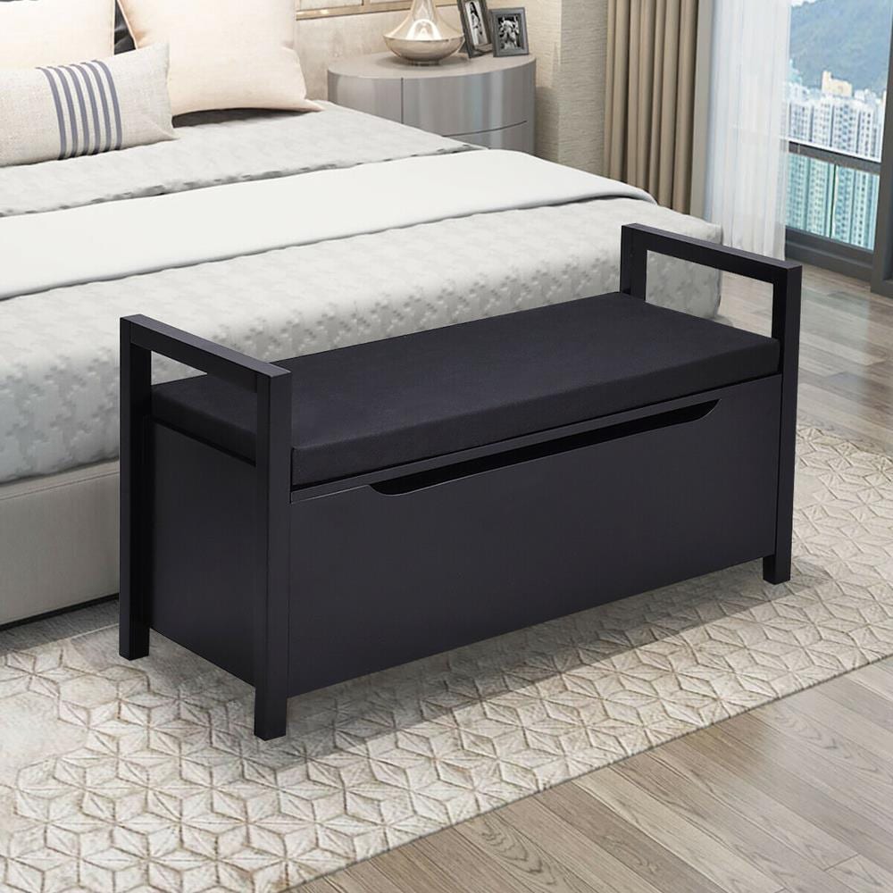 Goplus Modern Black Storage in Bench x at Benches 34.5-in department 19.5-in the x 15.5-in