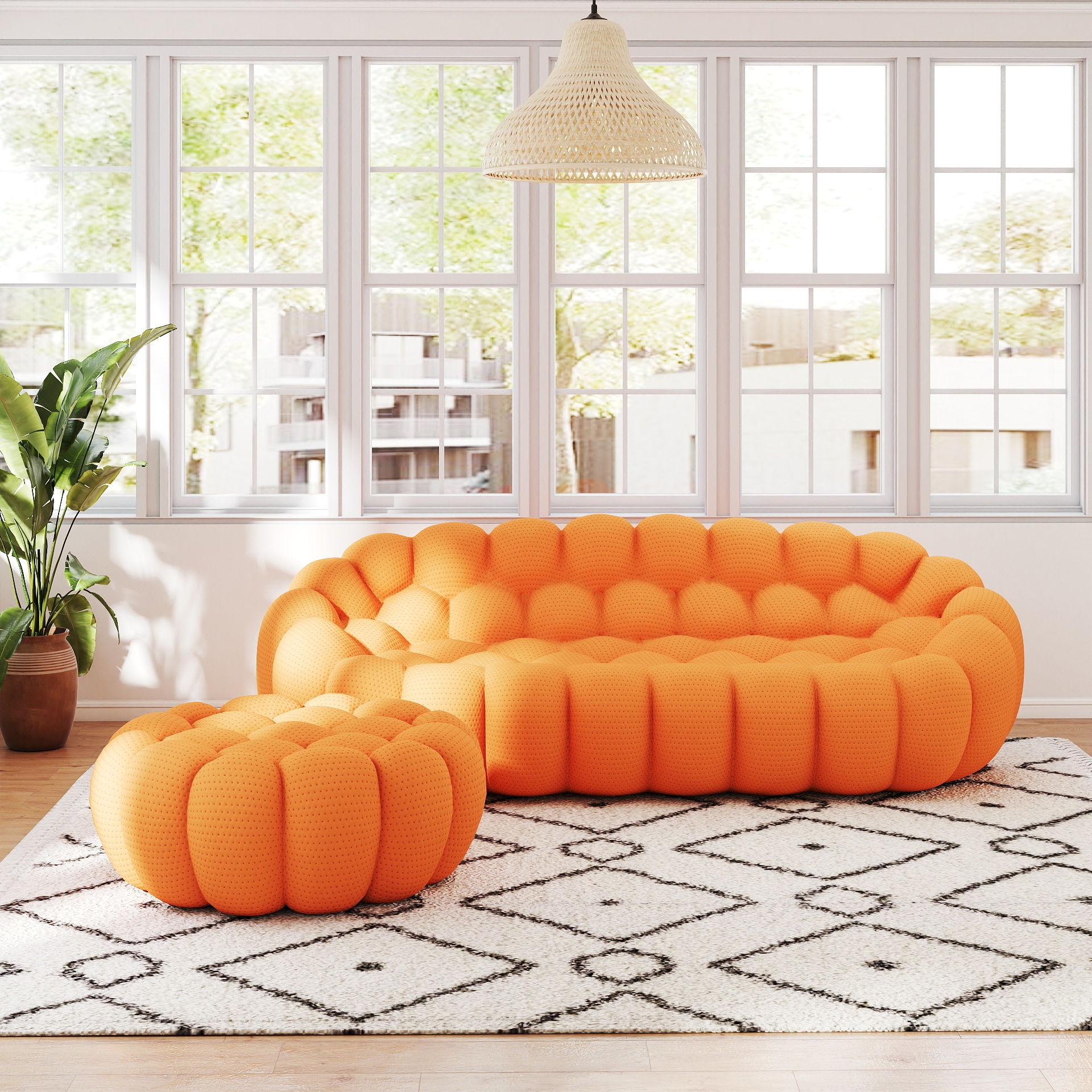 BuotiqHom DH-SF34-133OR Casual 2 -Piece Polyester/Polyester blend Orange Living Room Set