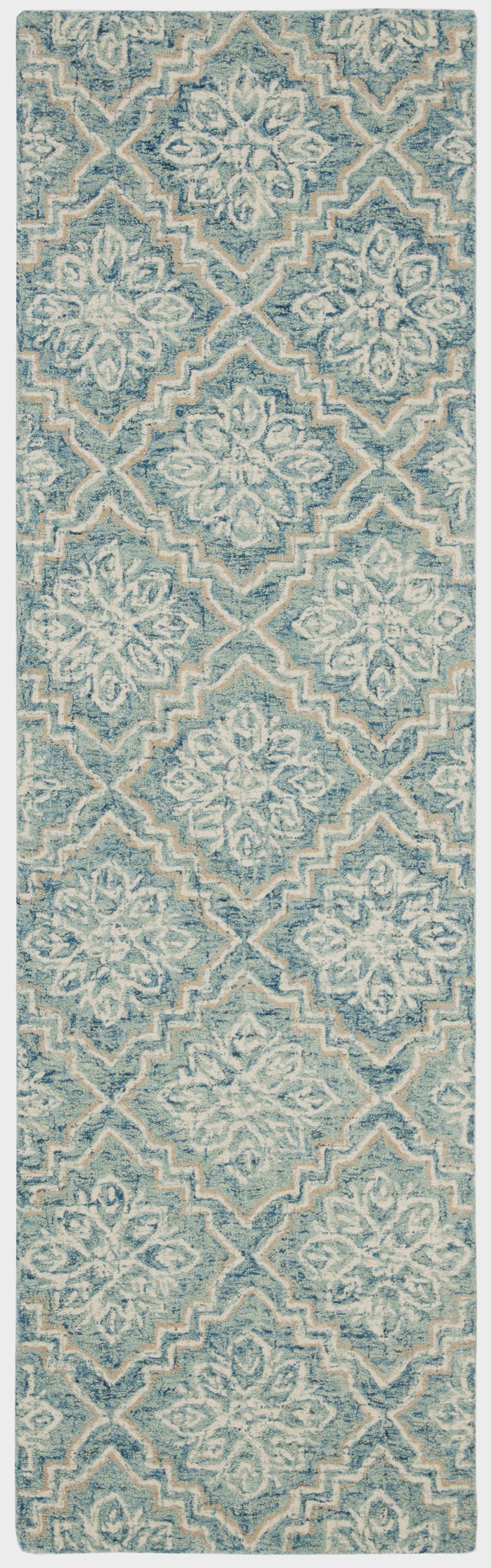 Cushion-Soft Blue Abstract Hand-Tufted Wool Runner Rug - 2'3" x 12'