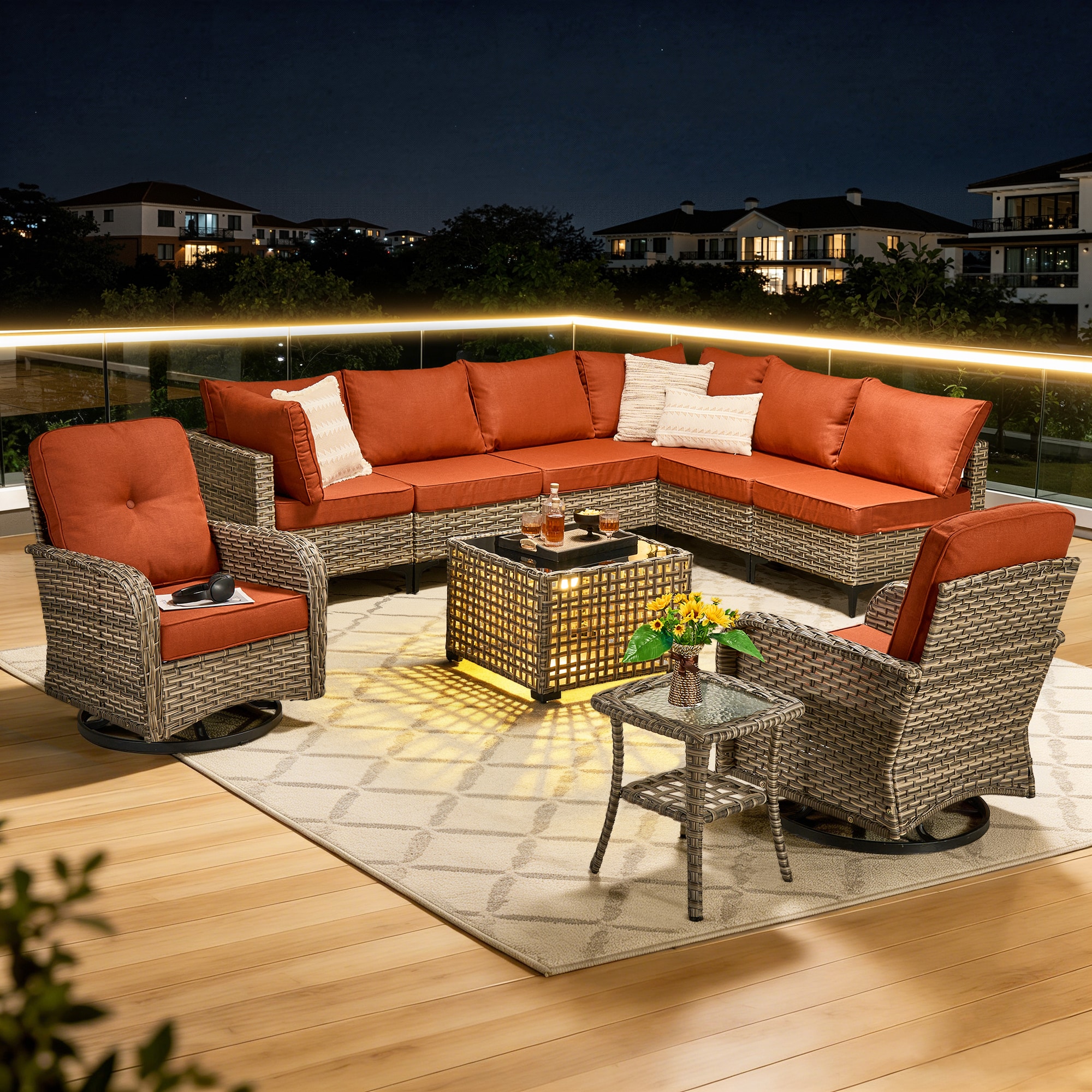 Toject 10 Piece Outdoor Patio Sectional Furniture Set L Shaped Modular ...