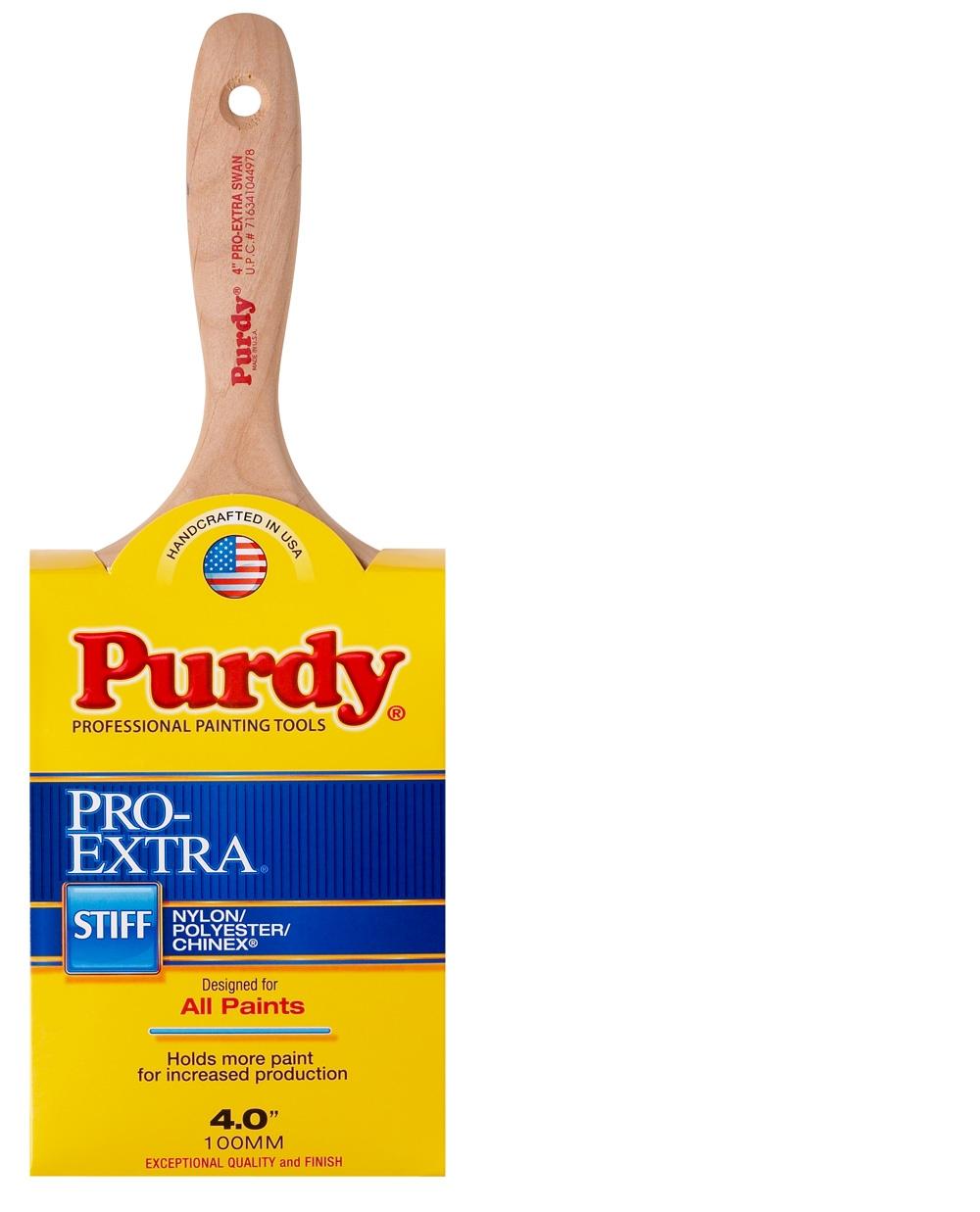 Purdy 144400740 Pro-Extra Swan 4-in Nylon- Polyester Blend Flat Paint Brush