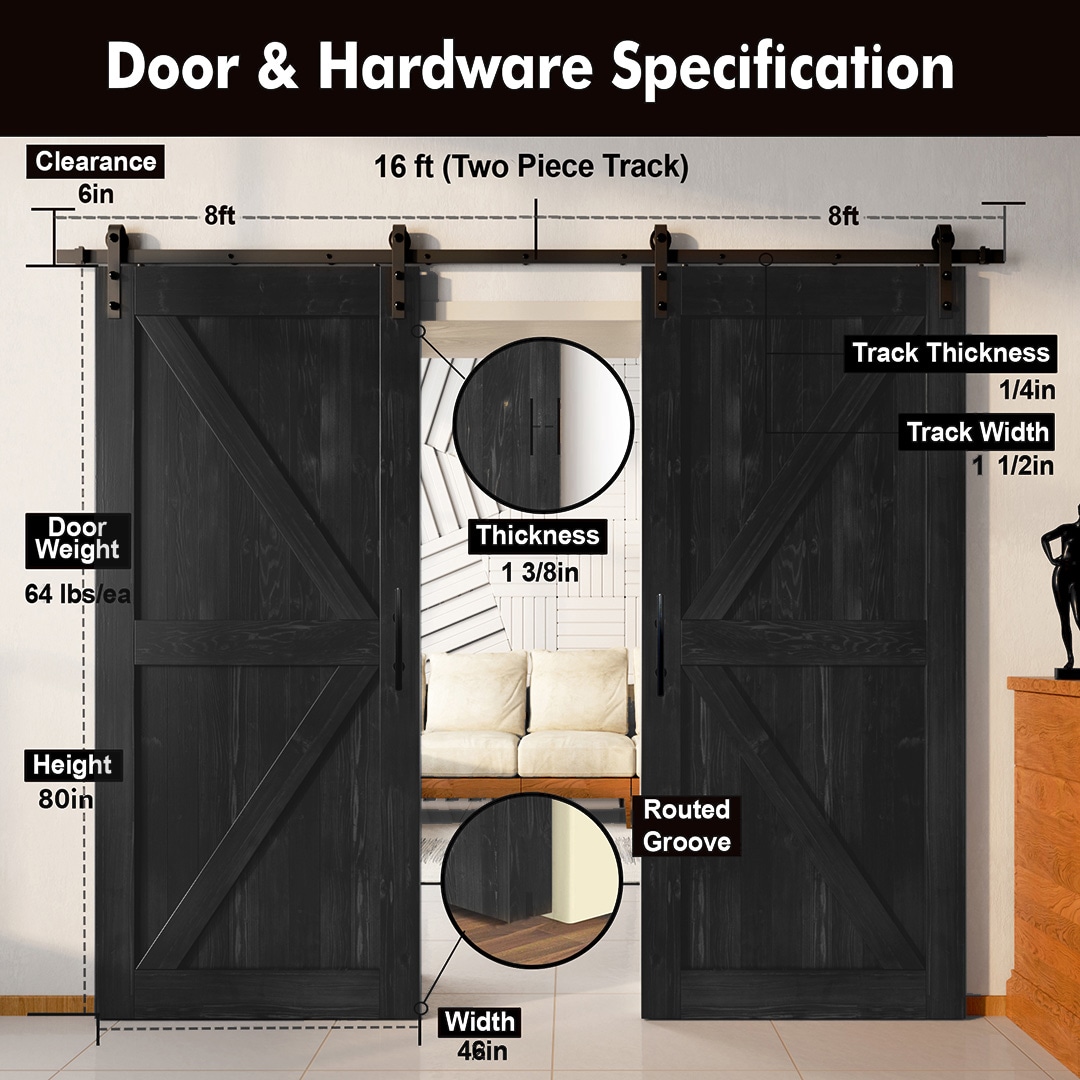 HOMACER YT2TGH192C-4680F-BK Barn-Doors - View #2