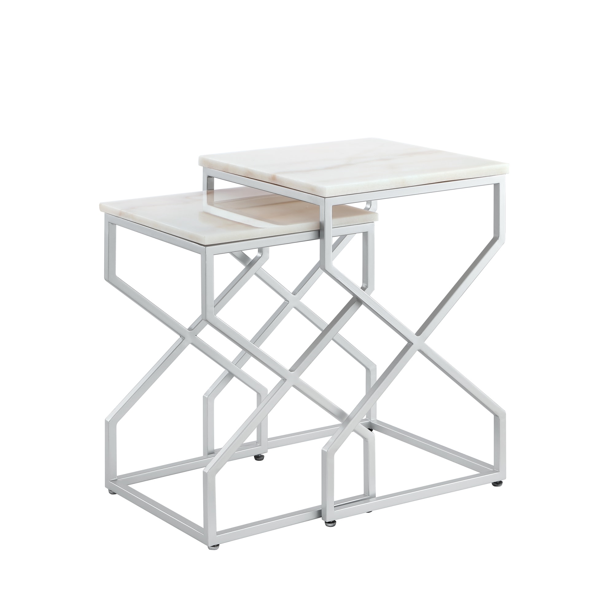 Inspired Home ET132-24WS-LS Mikio 15.7-in W x 22.4-in H Silver Granite/Marble Square Modern End Table Assembly Required
