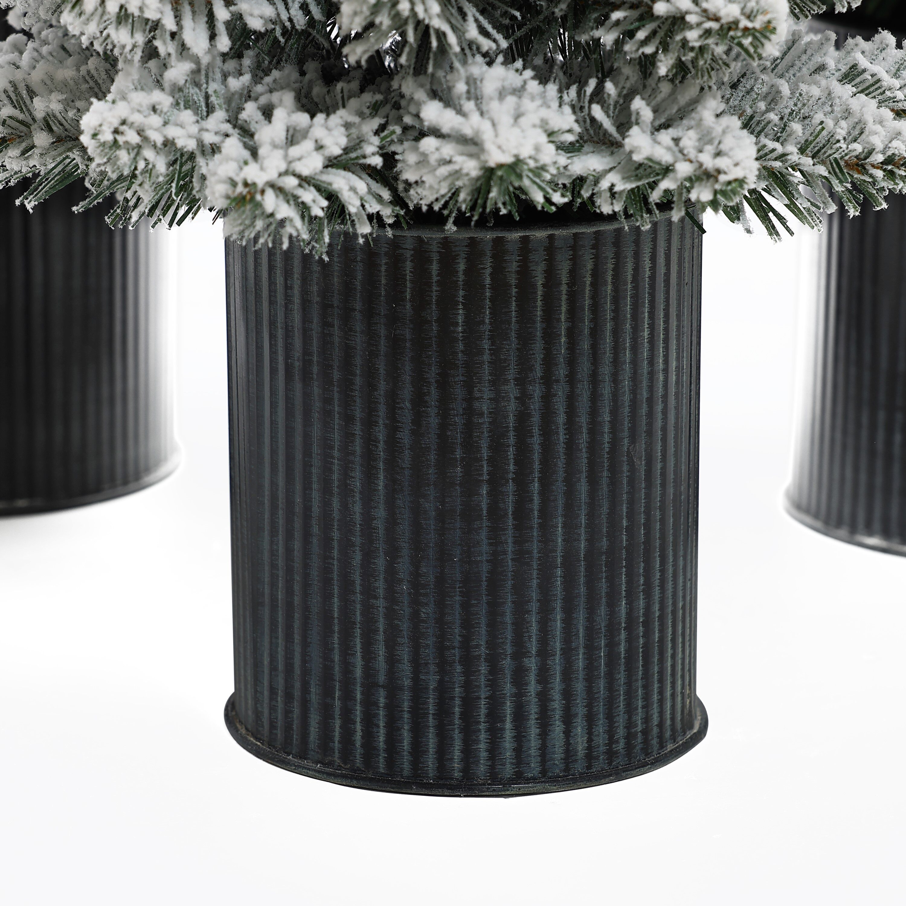 Set of 3 Snow-Flocked PVC Christmas Trees with Metal Pots