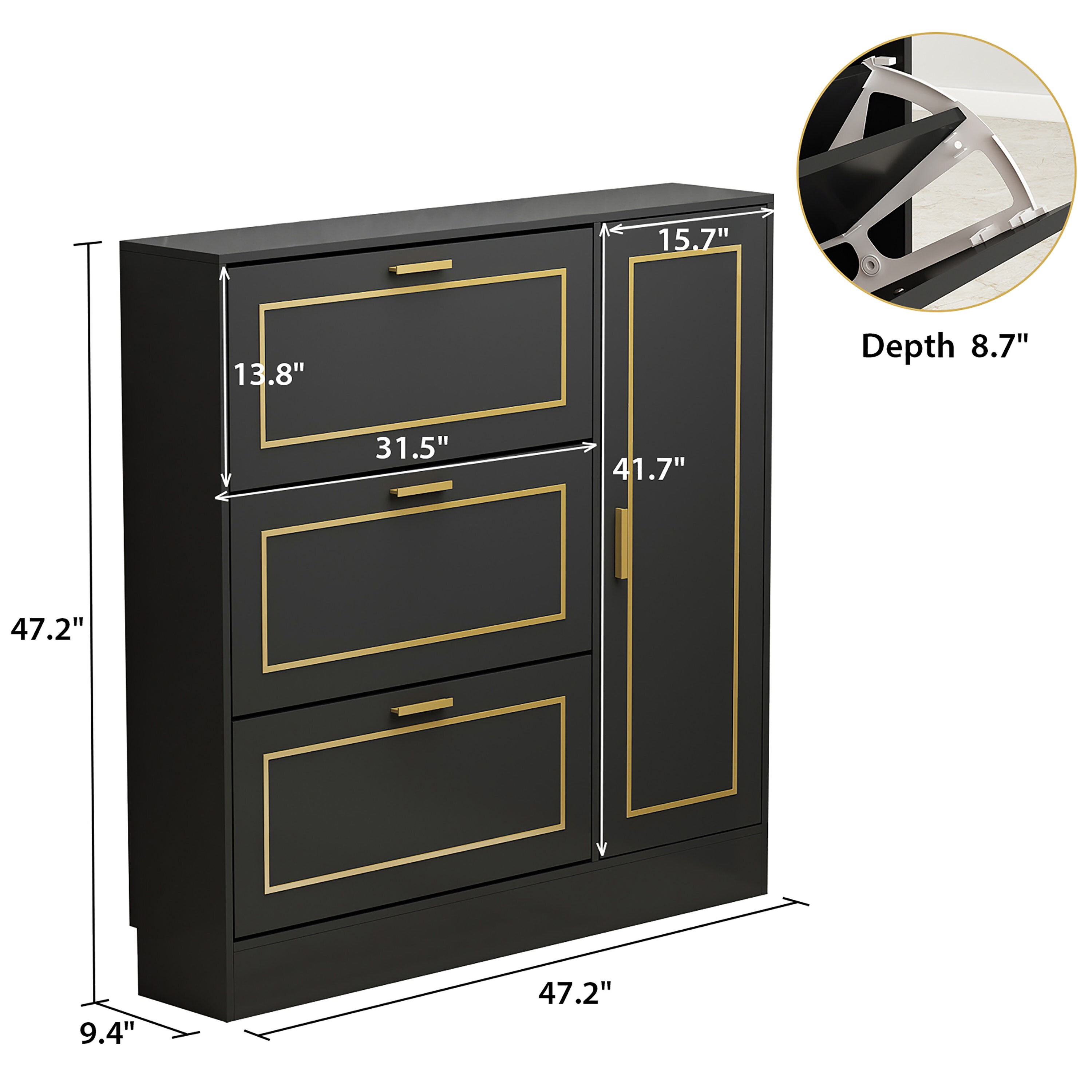 Shoe Cabinet Metal Handle 3-Drawer 3-Compartment — FUFUGAGA