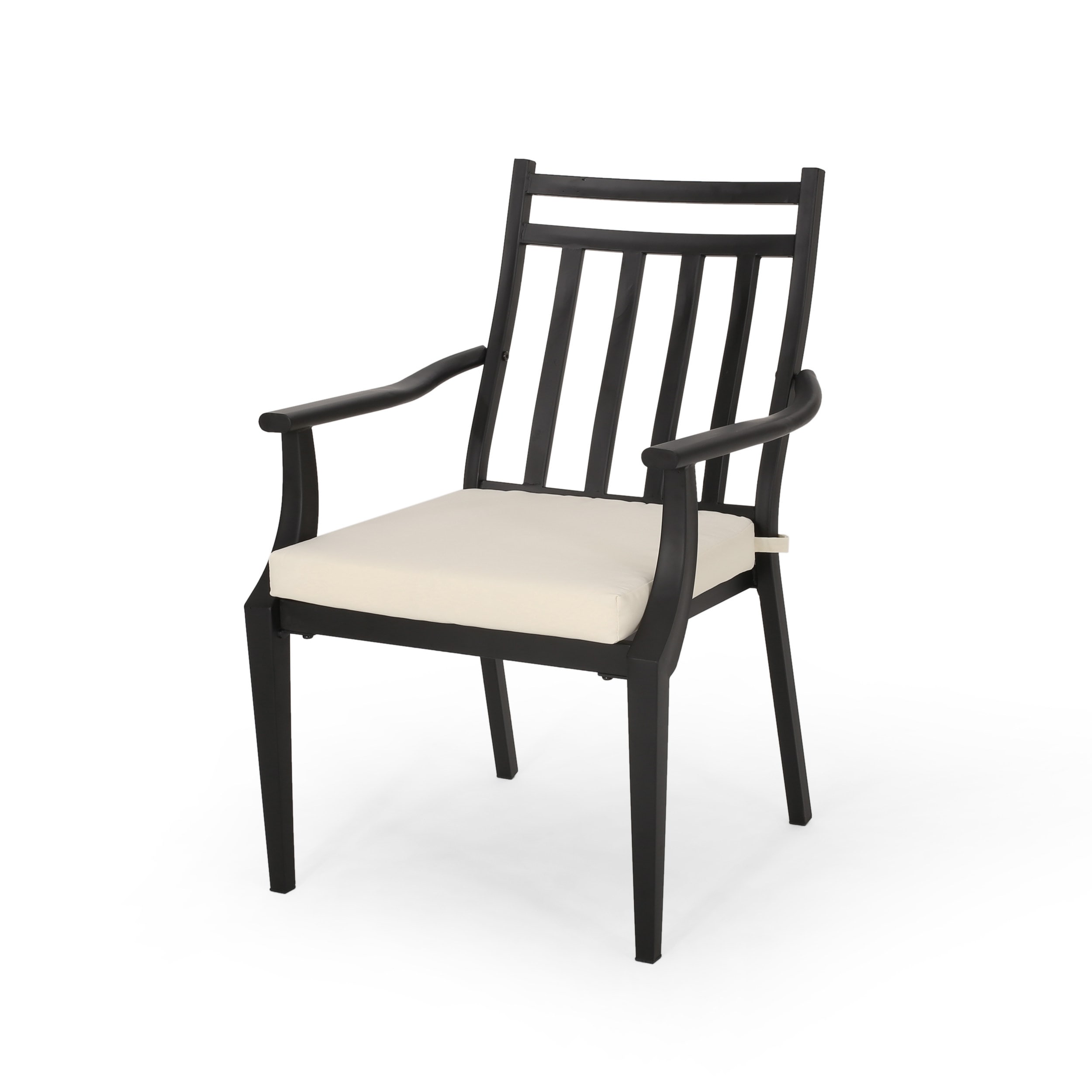Matte Black and Beige Iron 3-Piece Outdoor Bistro Set with Cushions