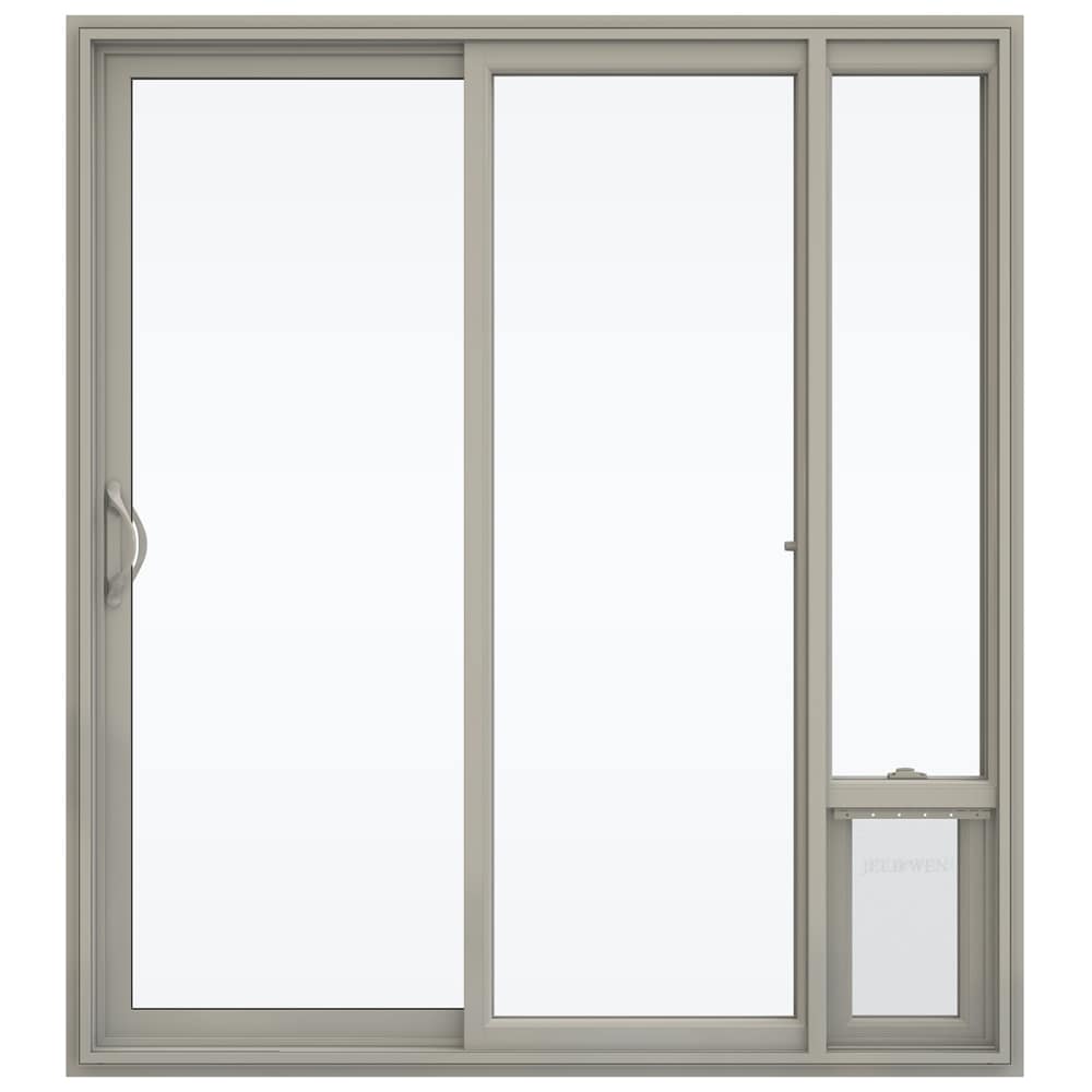 JELD-WEN 72-in x 80-in x 4-9/16-in Jamb Low-e Argon Desert Sand Vinyl Sliding Left-Hand Sliding Double Patio Door Screen Included Stainless Steel -  LOWOLJW181500131