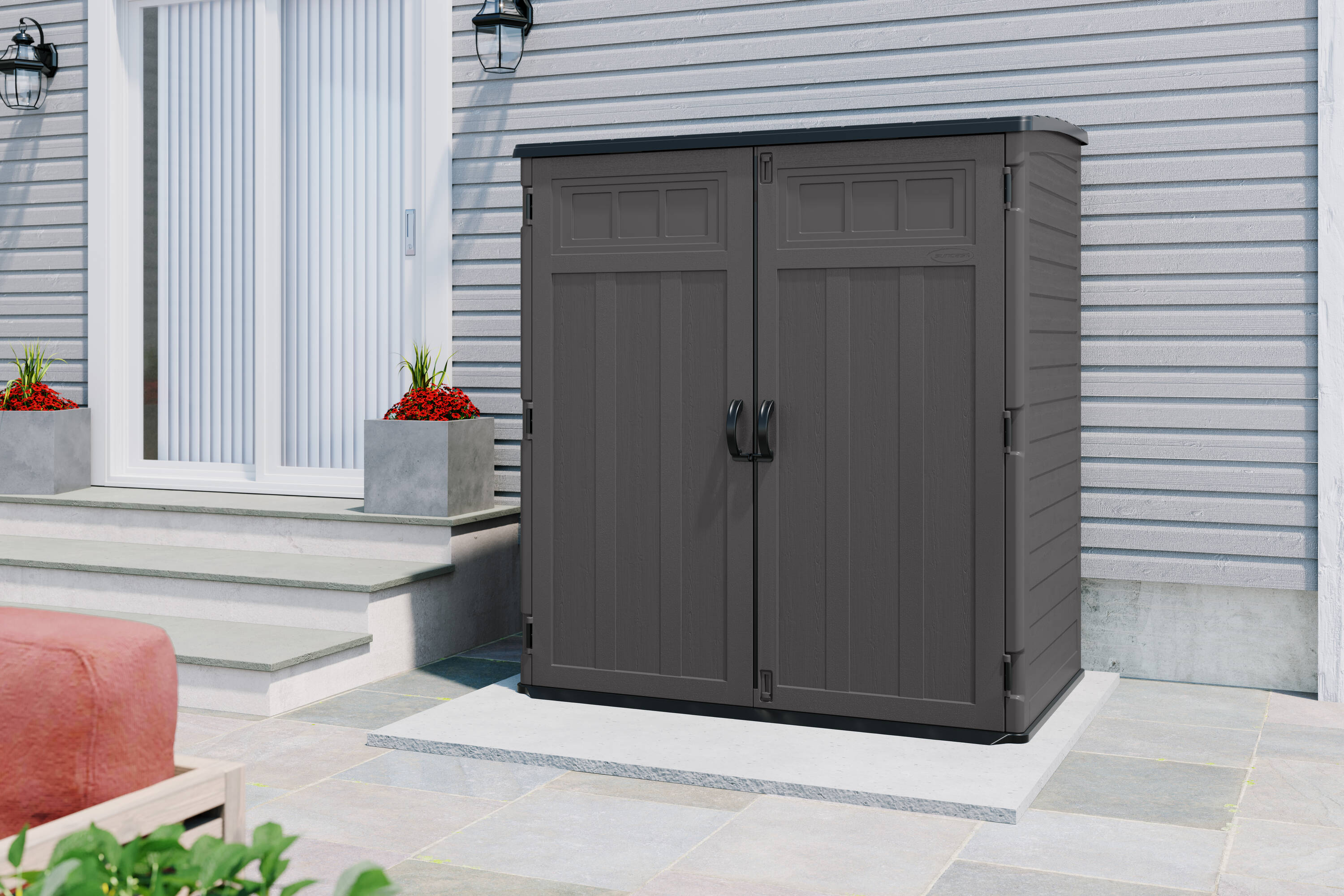 Gray Resin Vertical Storage Shed with Double Doors