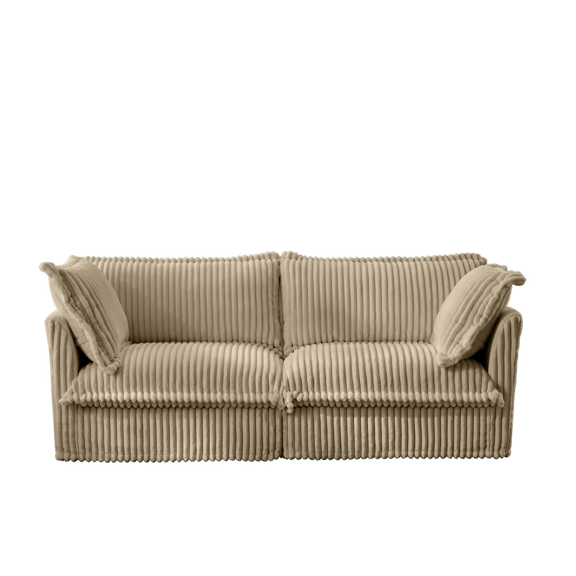 UOI Camel Corduroy Modern Slipcovered 2-Seat Sofa Couch with Deep Seating and Detachable Cover