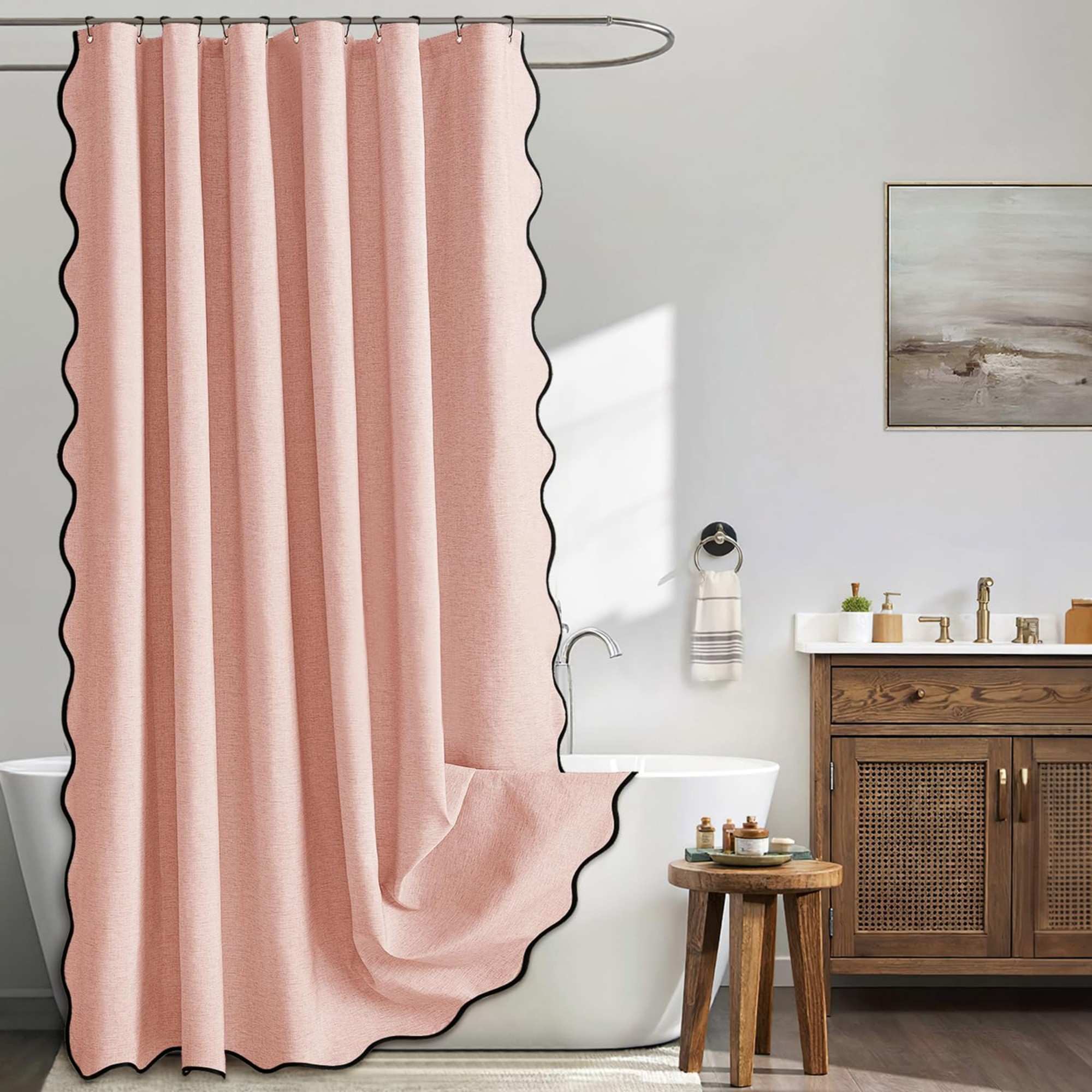 Wudkey 72x72in Scalloped Linen Textured Shower Curtain