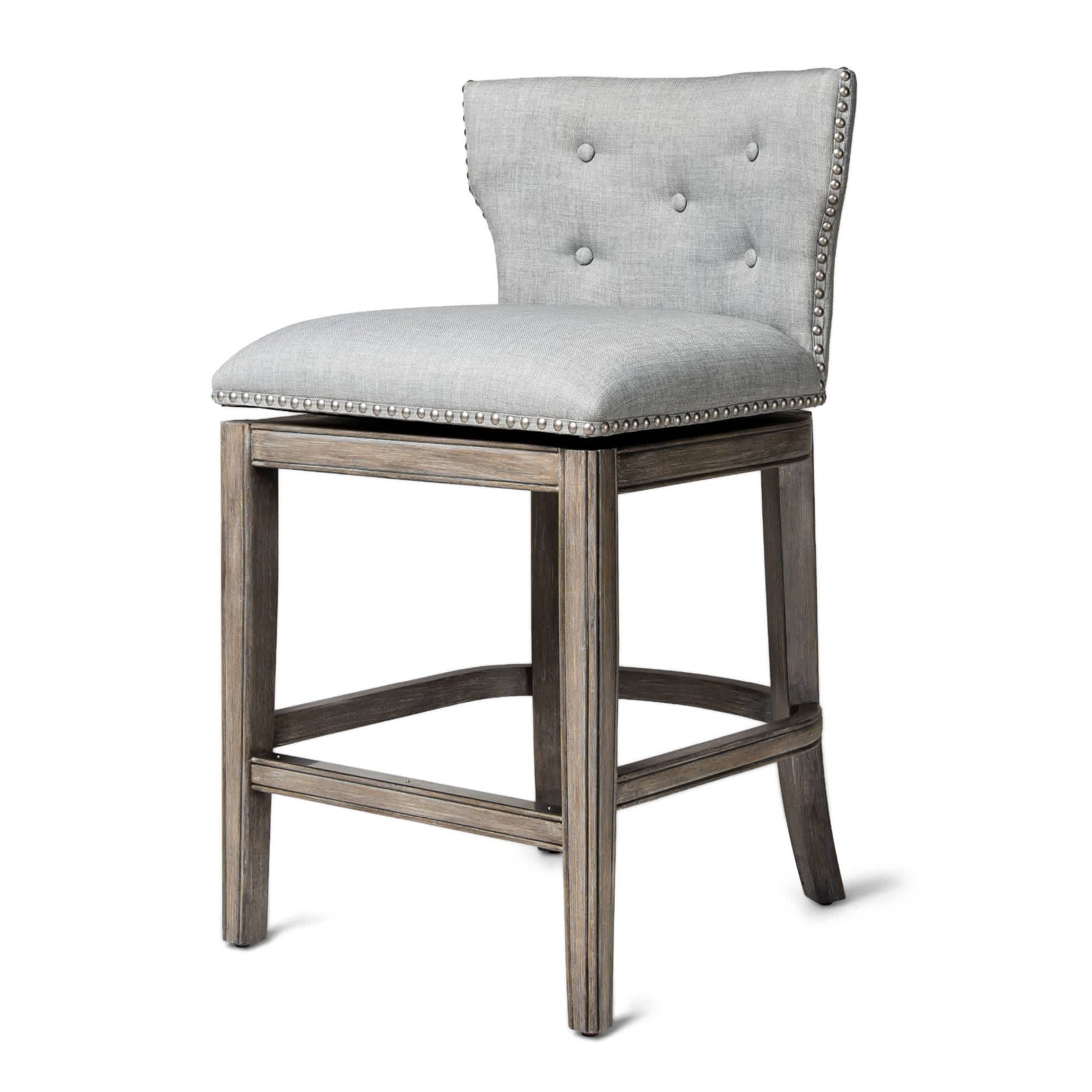 Maven Lane ML100513-FCS-RO Hugo 26 Inch High Counter Height Barstool with Low Back in Reclaimed Oak Finish with Ash Grey Fabric Upholstered Seat