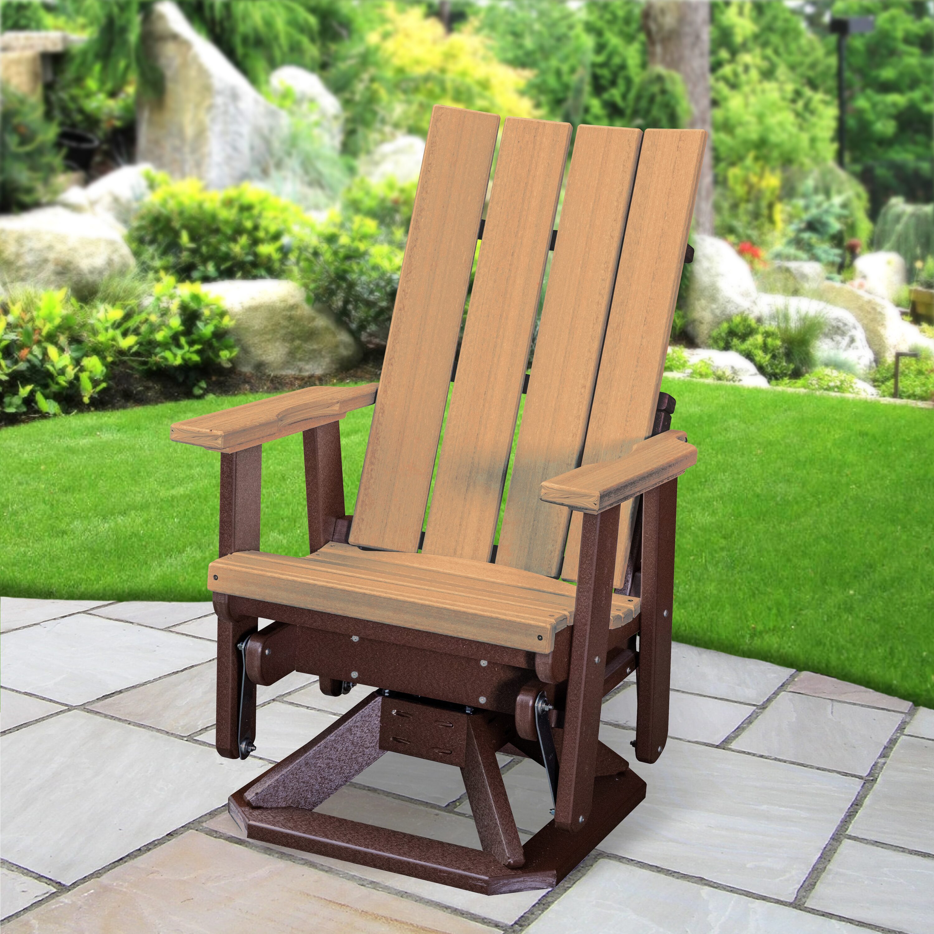 American Furniture Classics Brandon Black HDPE Frame Swivel glider Adirondack Chair with Slat Seat