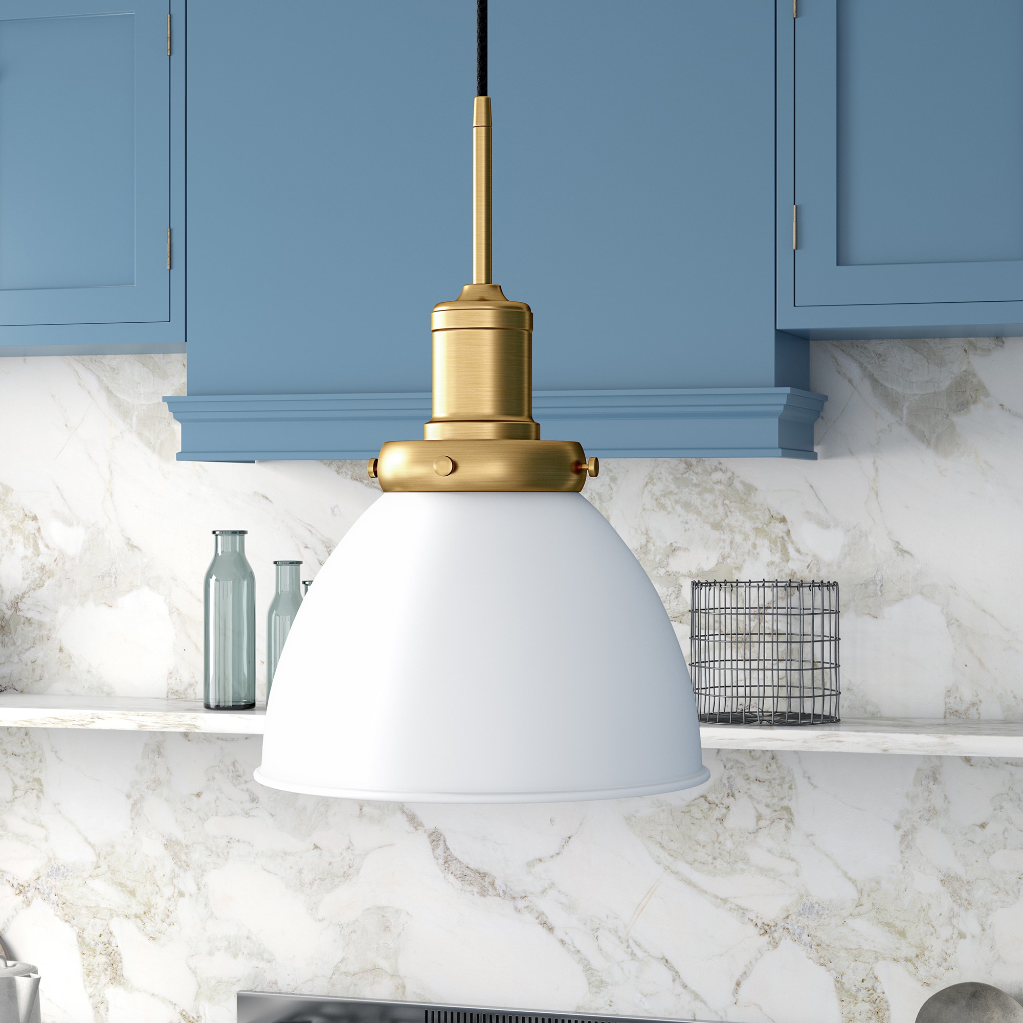Hailey Home PD0738 Madison White/Brass Transitional Drum Medium Hanging Pendant light