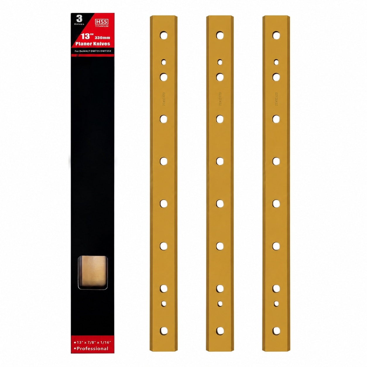 Etokfoks  13 inch Titanium High Speed Steel Planer Blades with Reversible Double Edge for DeWalt DW735 DW735X 3 Pack
