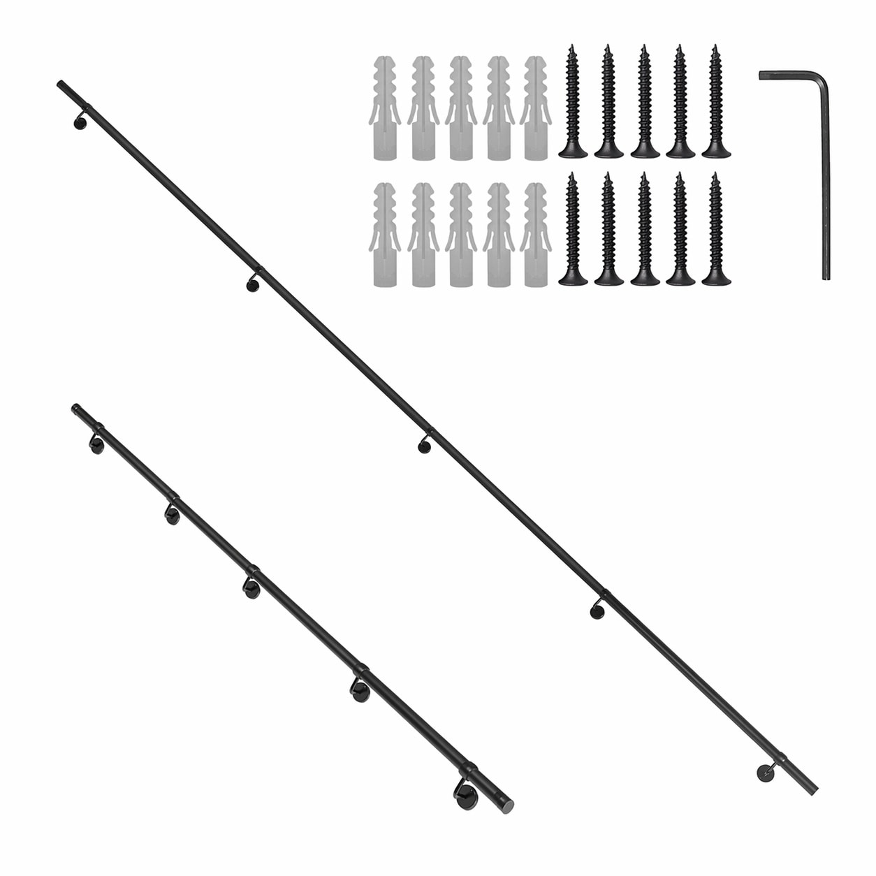 Aoibox - 16 ft Industrial Wall Mount Stair Handrail Kit 1 5 in Round Aluminum Pipe Matte Black 4...