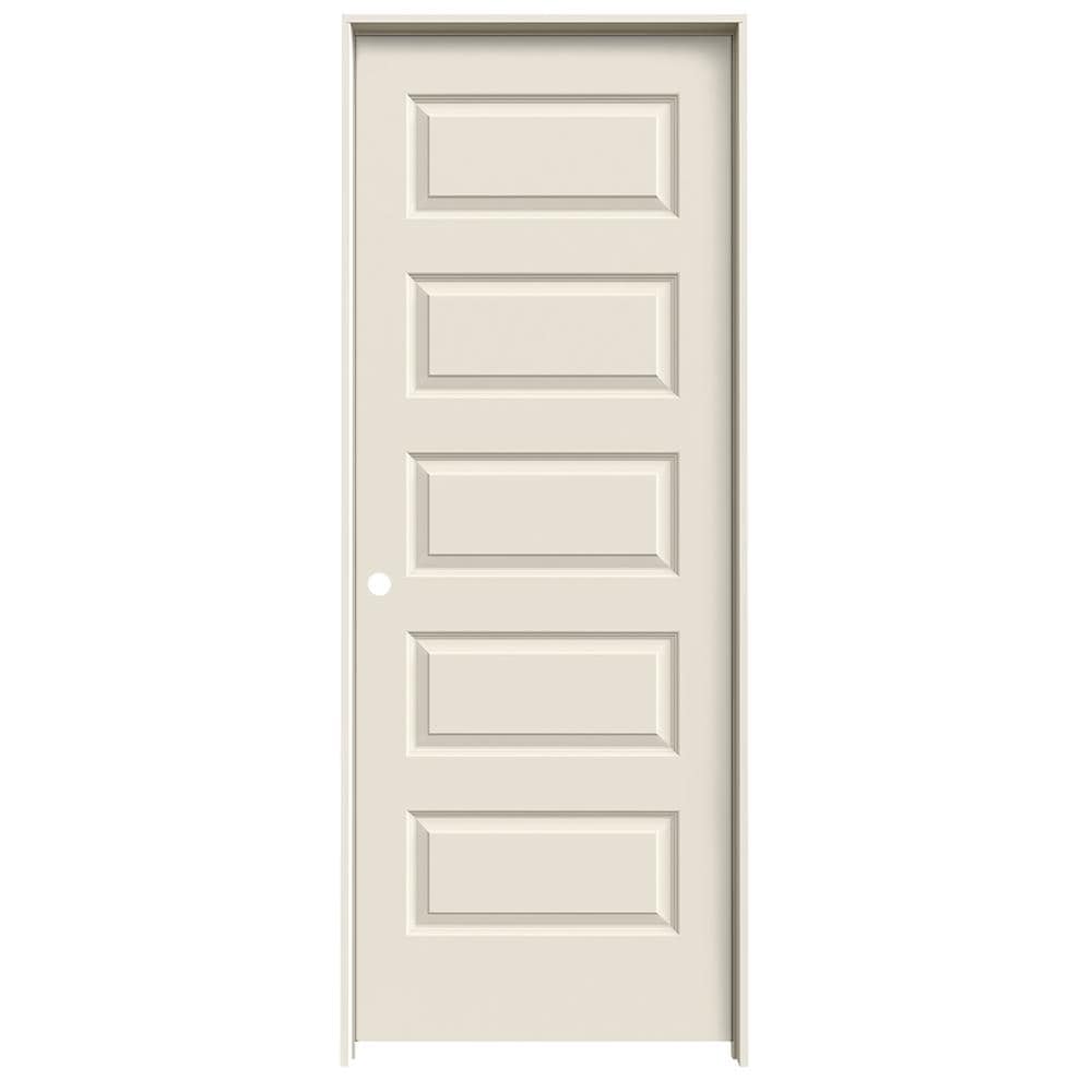 JELD-WEN Rockport 28-in x 80-in 5-panel Equal Hollow Core Primed Molded Composite Right Hand Single Prehung Interior Door in Off-White -  LOWOLJW137400382