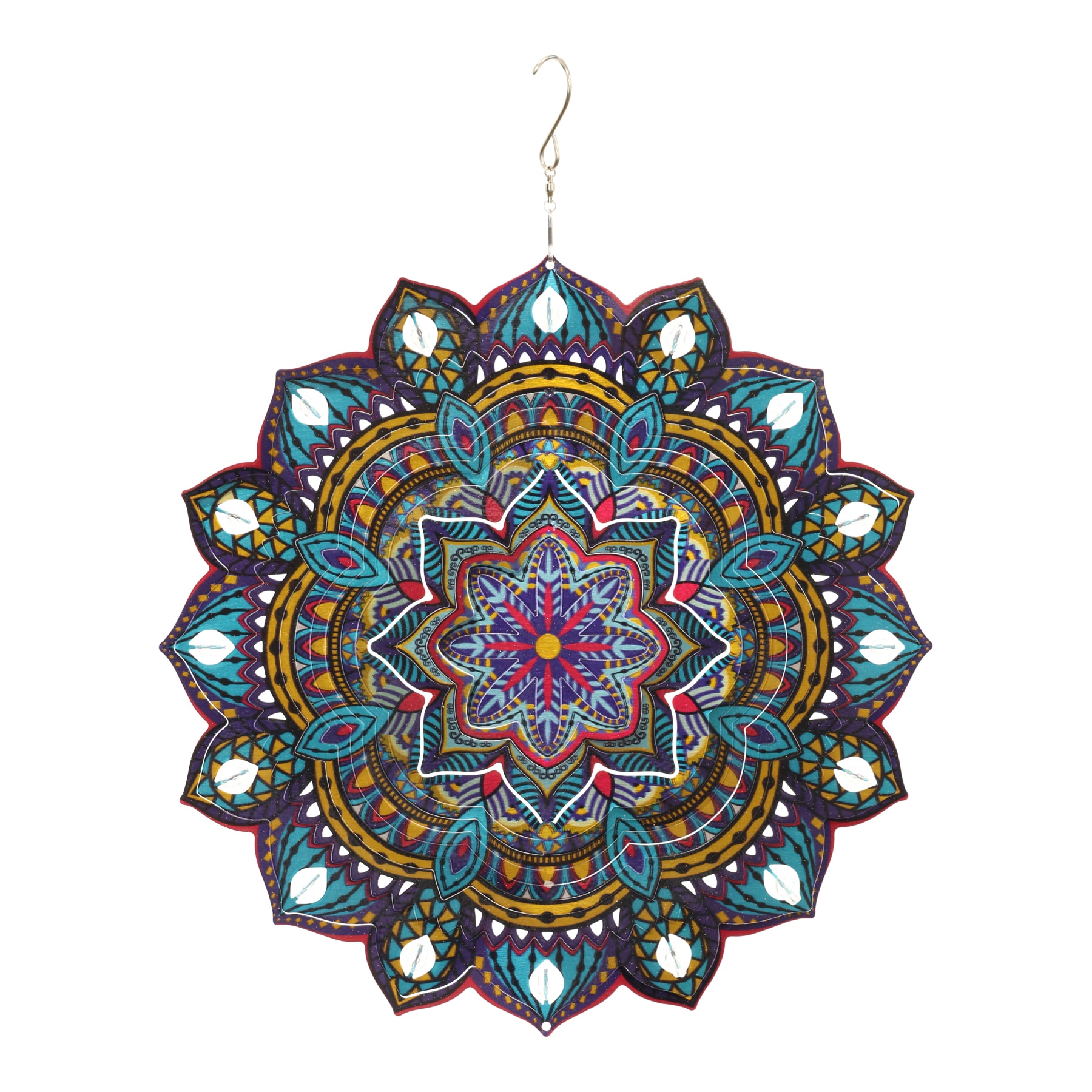 Multi-Colored Metal Wind Spinner with Stars and Solar Lights