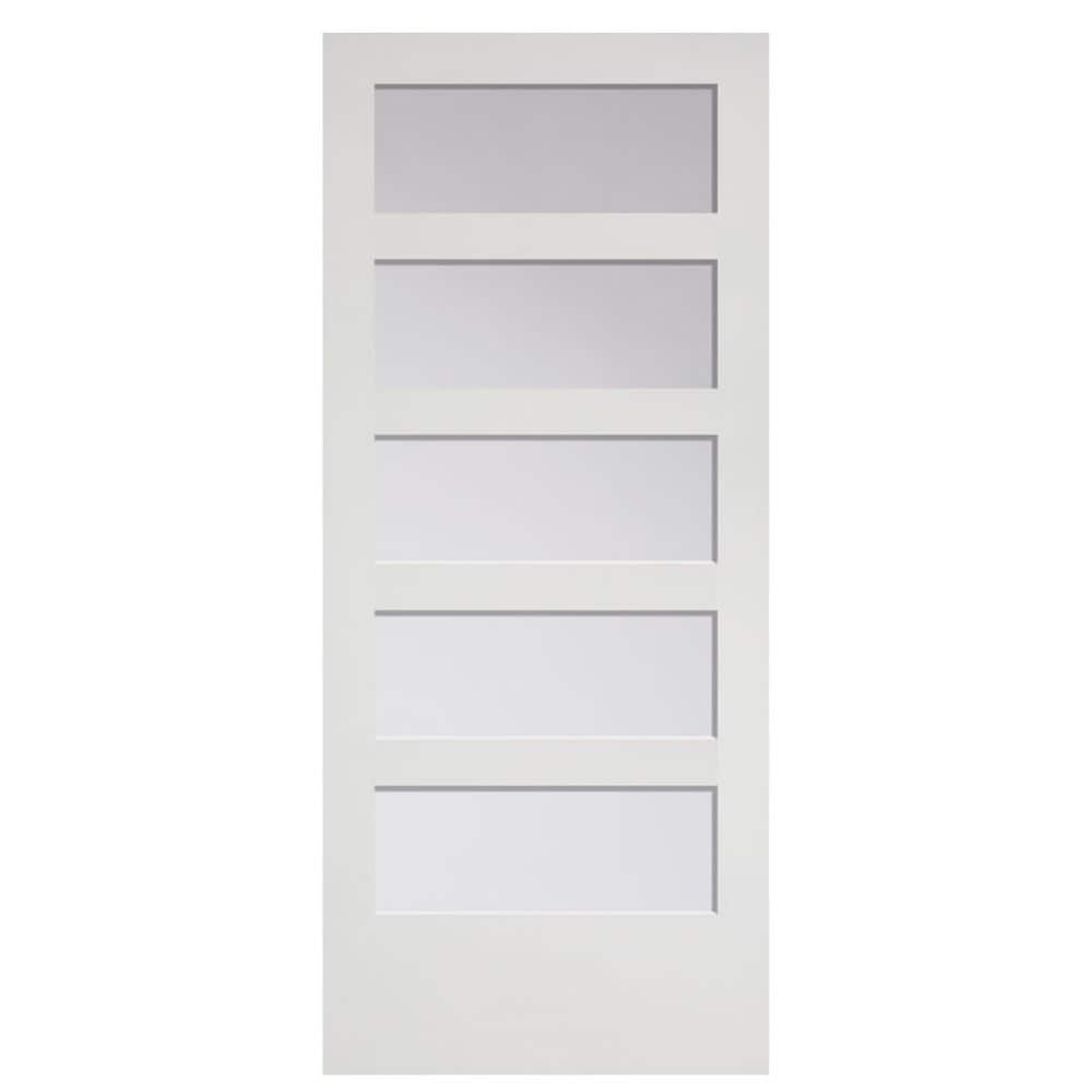 Masonite 857754 36-in x 84-in Primed Unfinished Clear glass Wood Solid core Single Bypass Barn Door (Hardware Not Included)