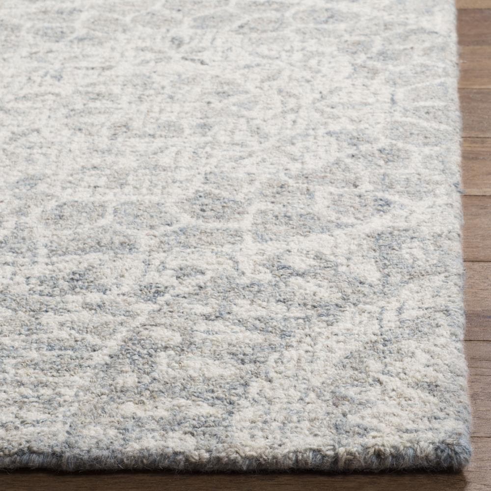 Ivory and Grey Abstract Tufted Wool Area Rug, 5' x 8'
