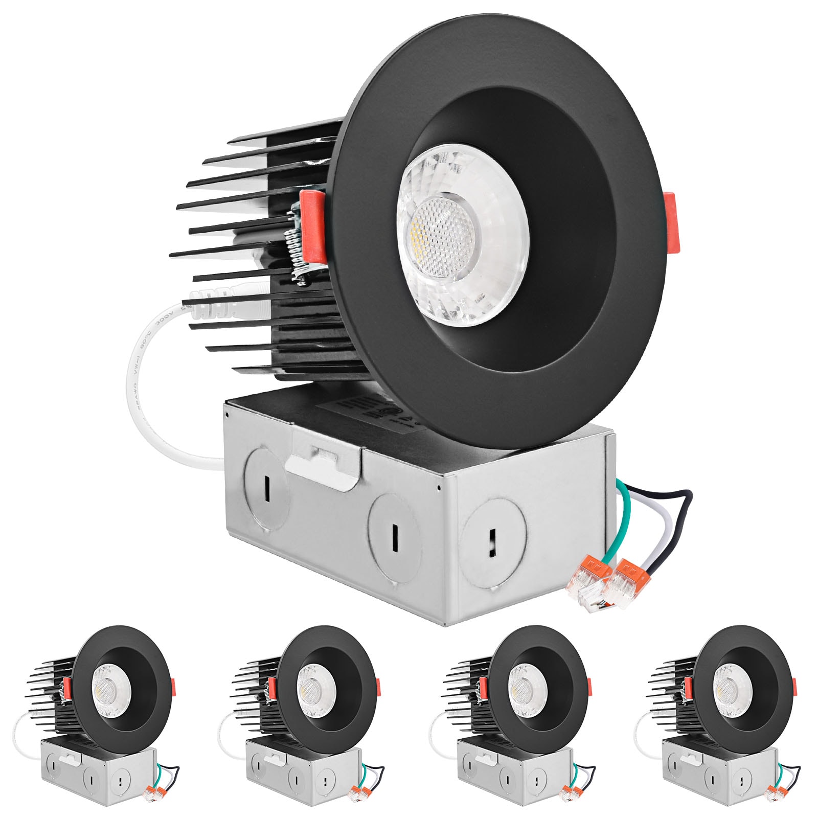 Luxrite LED Recessed Lights 4 -Pack 3-in LED Remodel or new construction White Airtight IC Baffle Recessed Light Kit