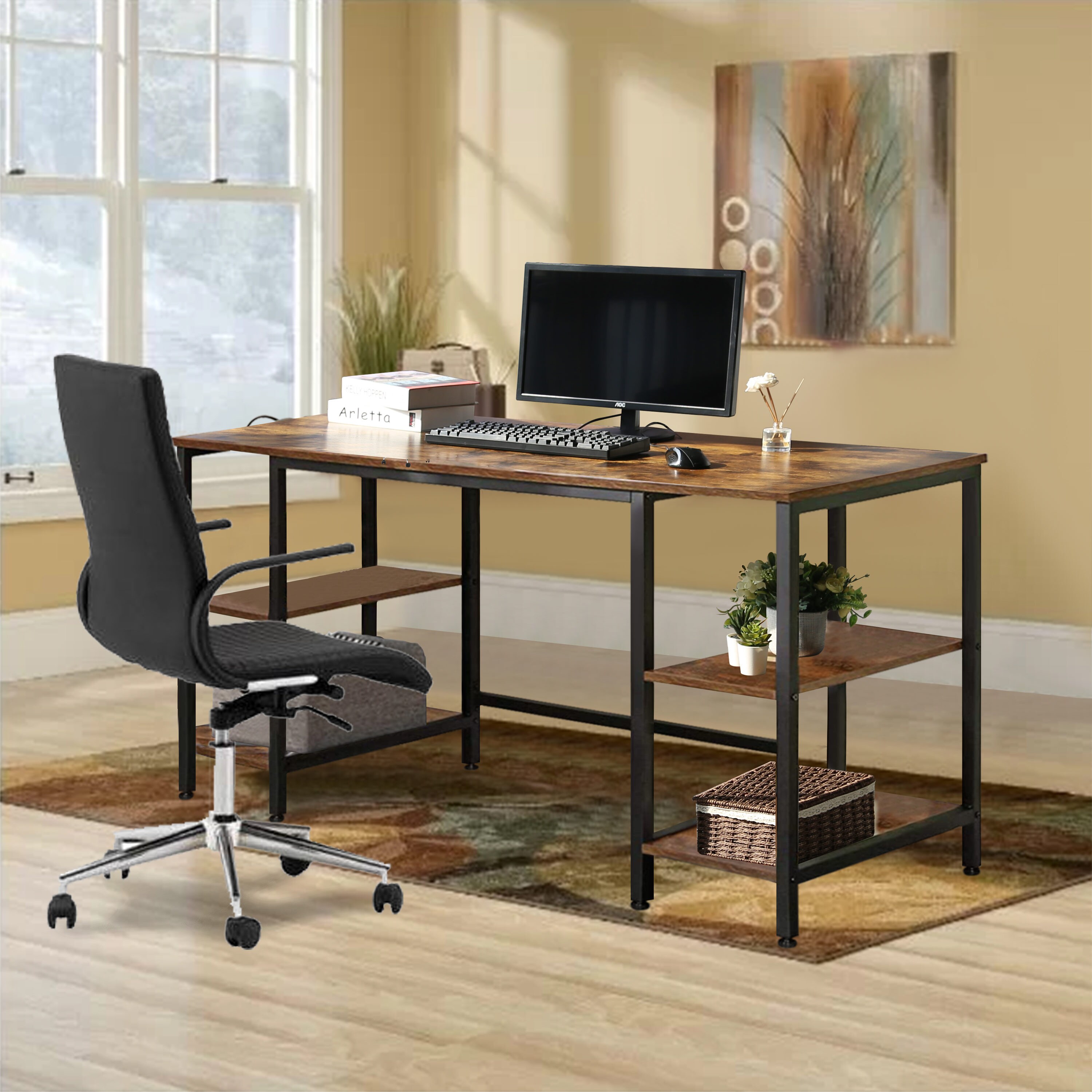 Veikous 55.1-in Brown Rustic Writing Desk At Lowes.com