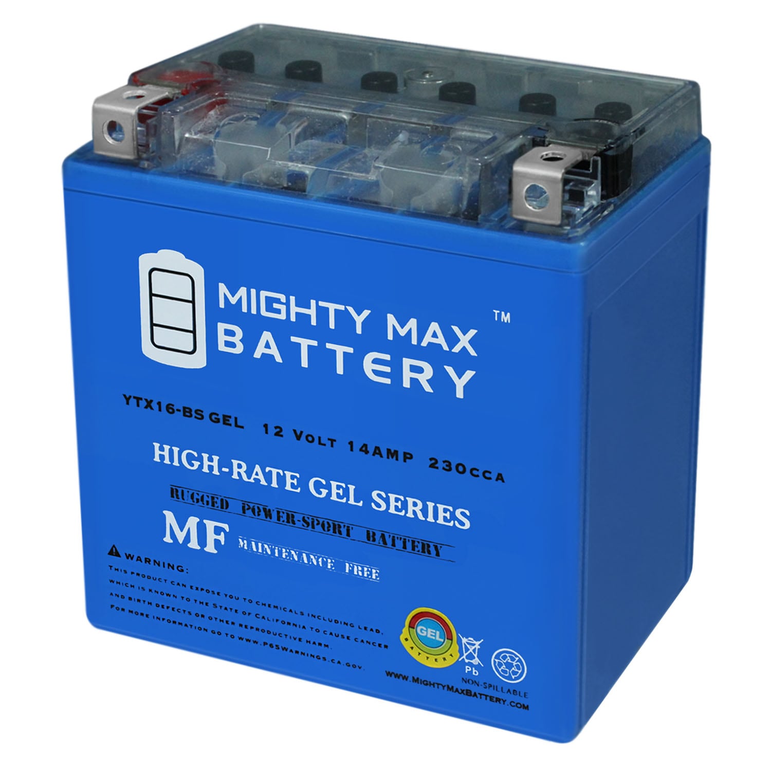 Mighty Max Battery MAX3512419 YTX16-BSGEL12V 14AH 230 CCAGEL + 12V 4Amp Charger Rechargeable Sealed GEL 12140 Backup power Batteries