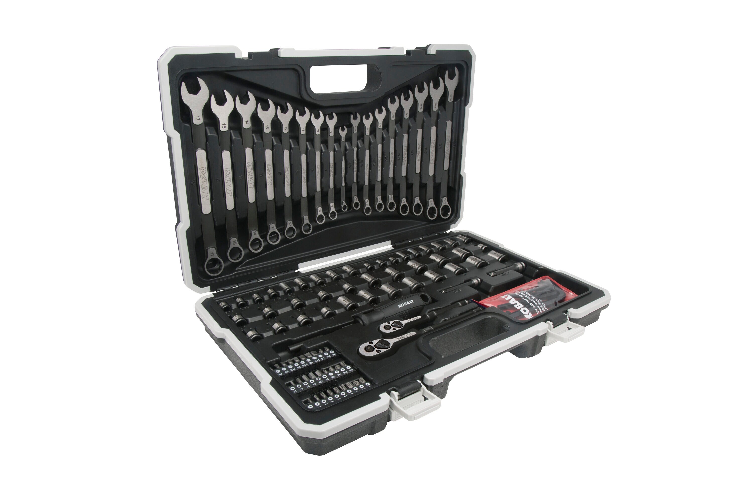 Kobalt Universal 115-Piece Standard (SAE) and Metric Matte Mechanics Tool  Set with Hard Case in the Mechanics Tool Sets department at