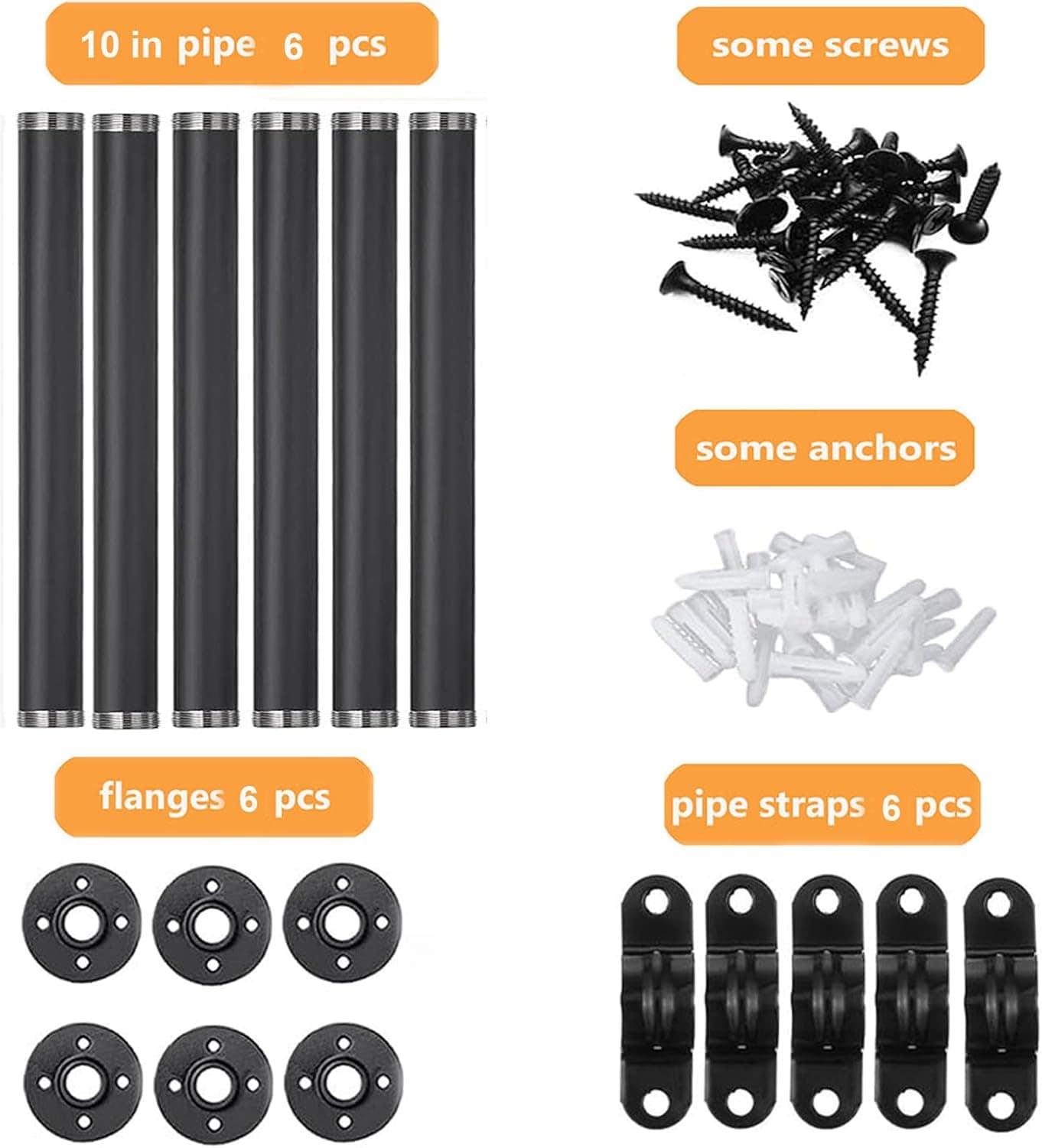 Misopily 6 Pack 10 Inch Black Iron Pipe Shelf Brackets Wall Mount ...