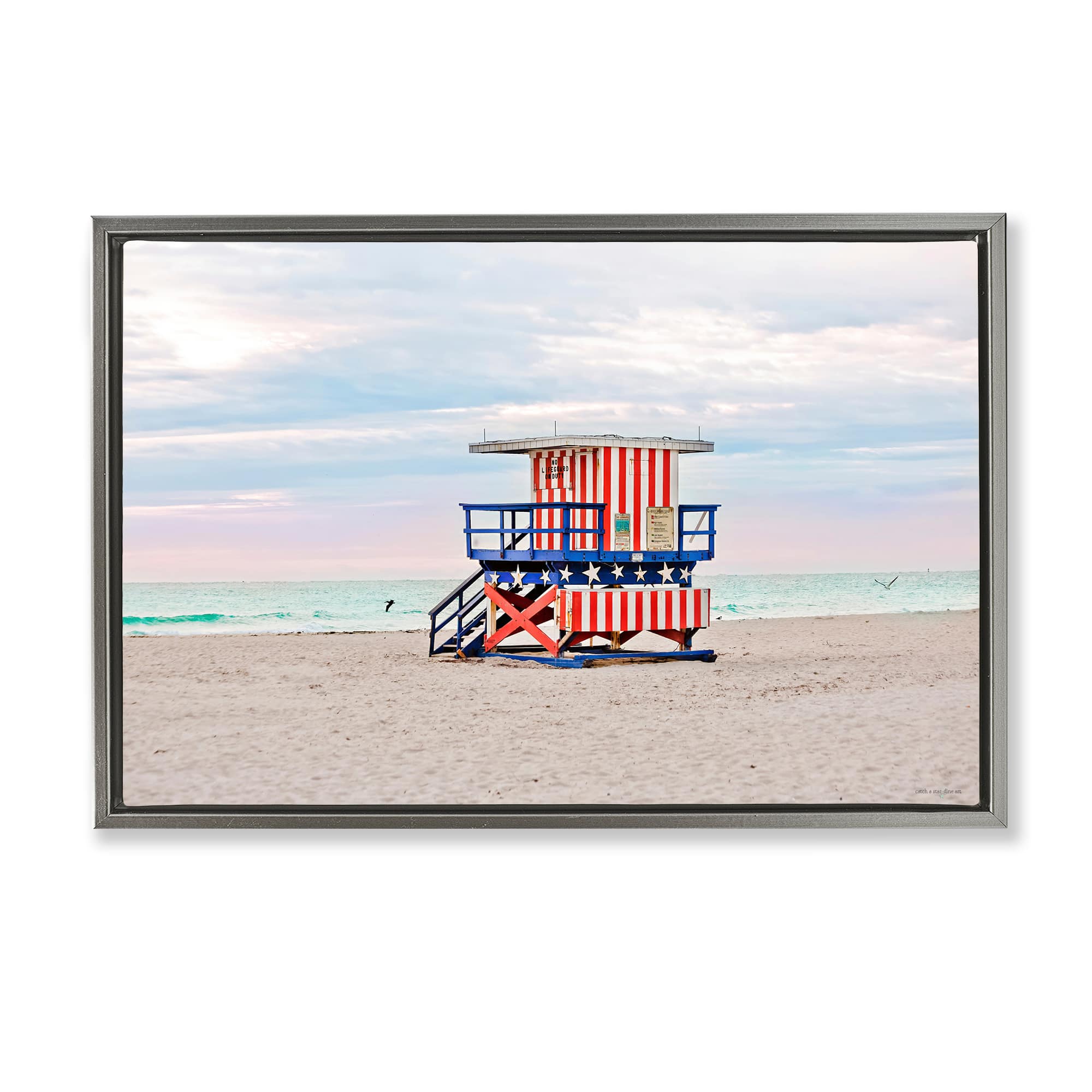 Stupell Industries BT-553-FFL-16X24 Patriotic Lifeguard Hut Floating Frame design by Seven Trees Design