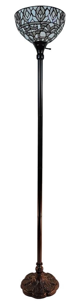 72" White Stained Glass Torchiere Floor Lamp with 3-Way Switch