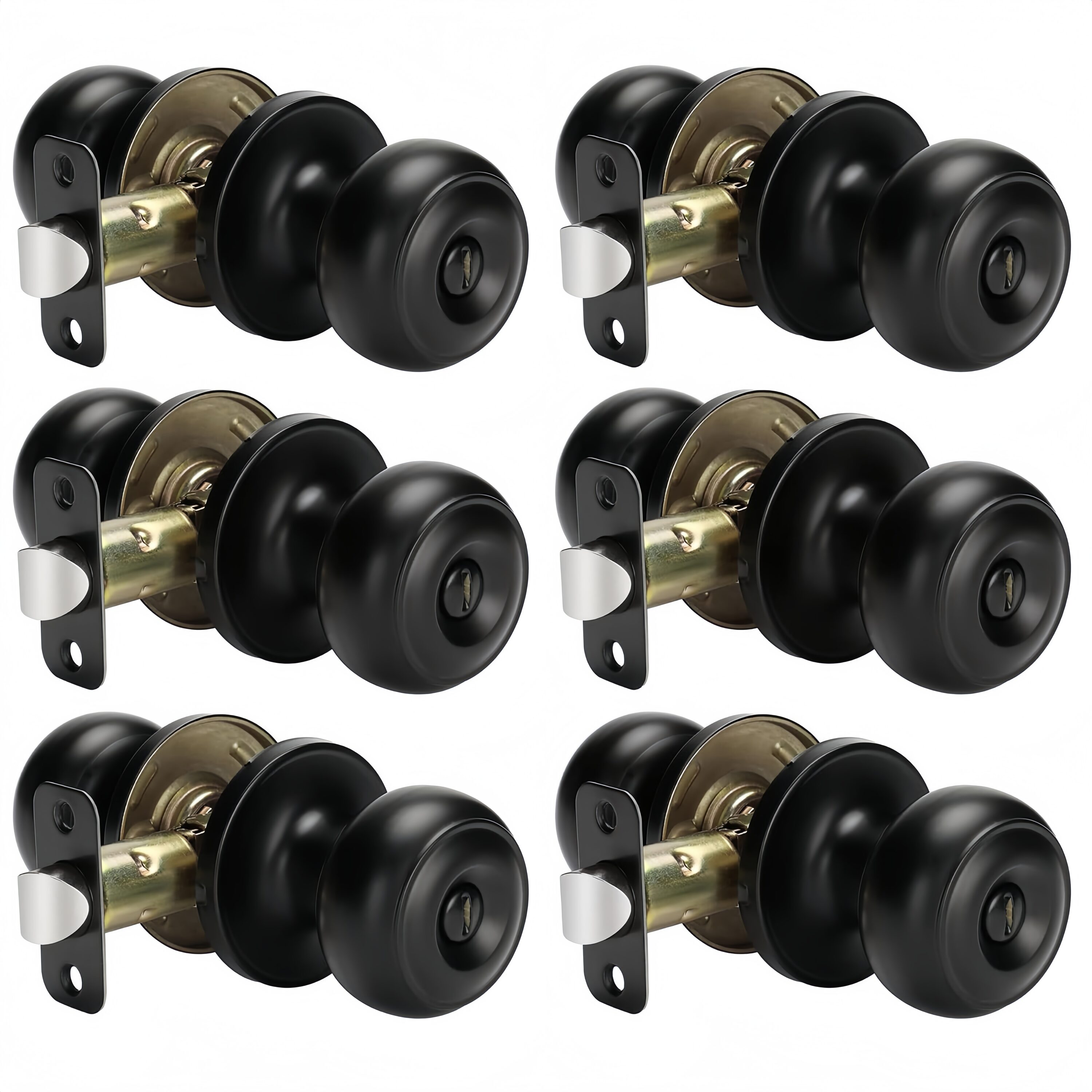 Numhew Classic Round 6-Pack Privacy Matte Black Interior Door Knobs #NHBEN30026