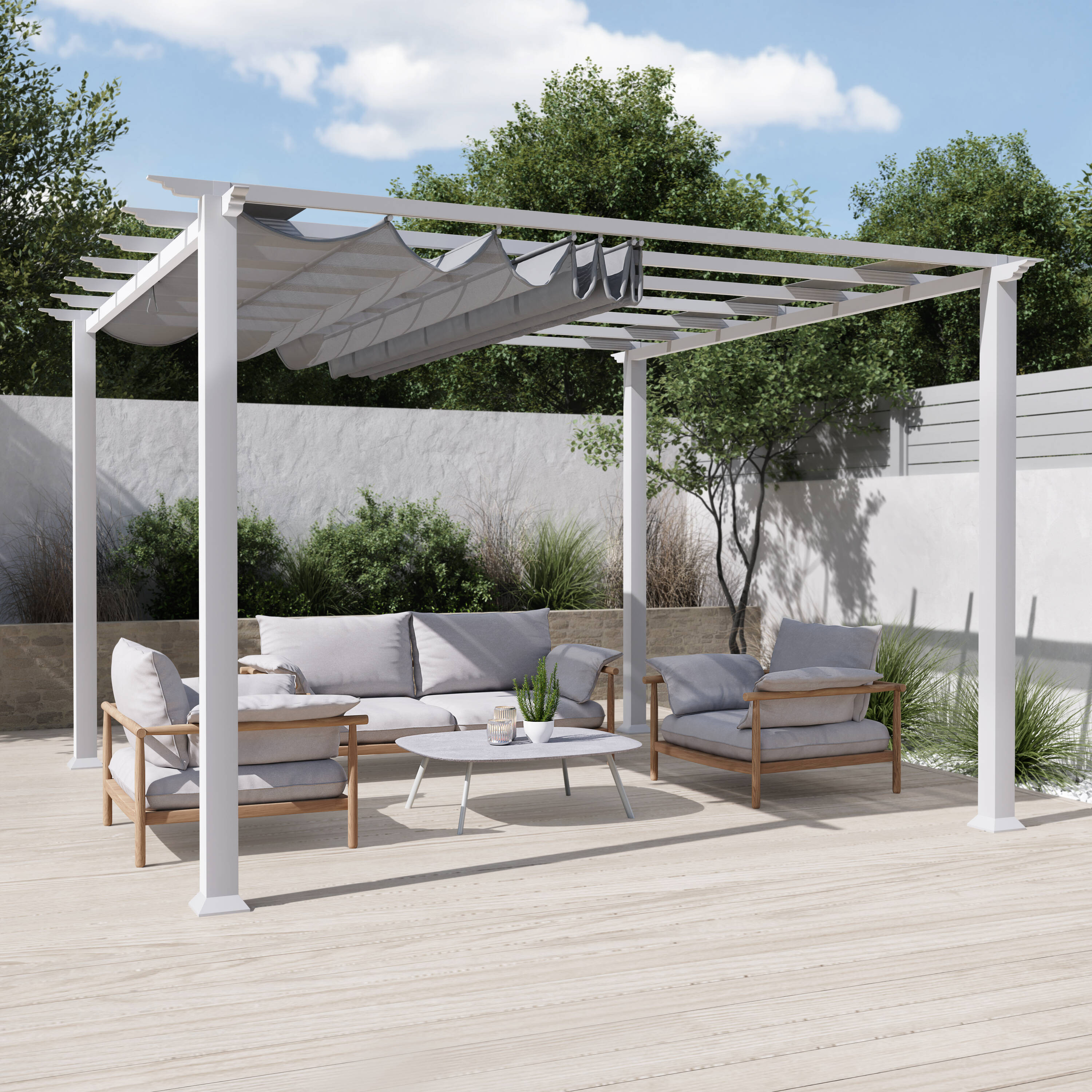 Paragon Outdoor PR11WTG Florence 11-ft 2-in W x 11-ft 2-in L x 7-ft 8-in H White Metal Freestanding Pergola with Canopy