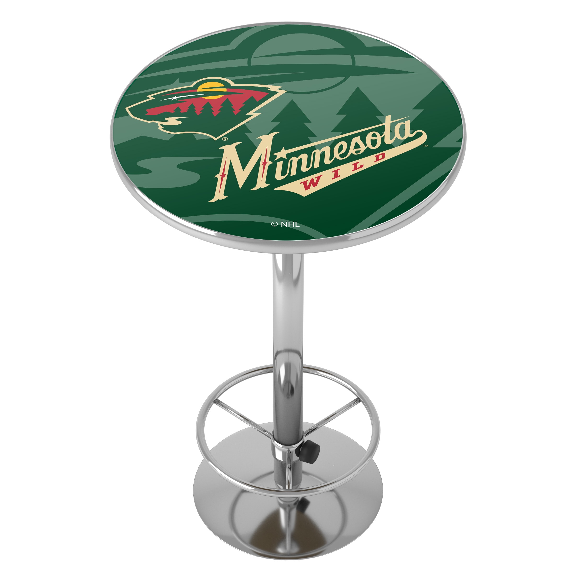 Trademark Gameroom NHL2000-MW-WM Minnesota Wild Pub Tables Minnesota Wild Round Traditional Bar Table, Composite with Metal Metal Pedestal Base 27.375-in L x 42-in H