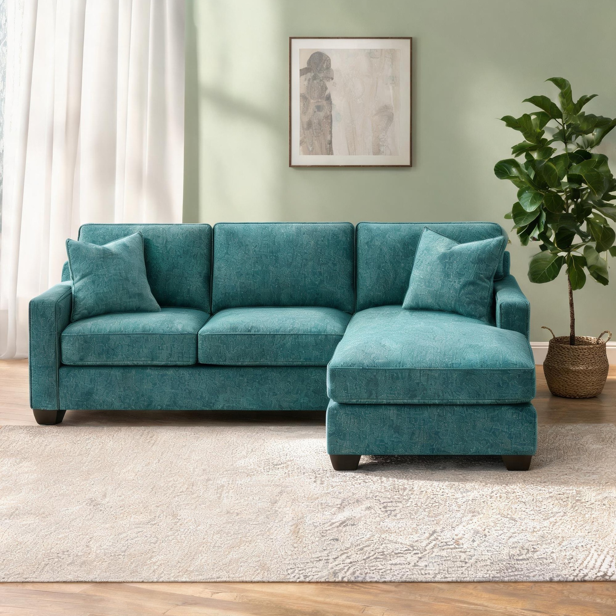 SunJet Sage Green L-Shape Sectional with Chaise Polyester Upholstery ...