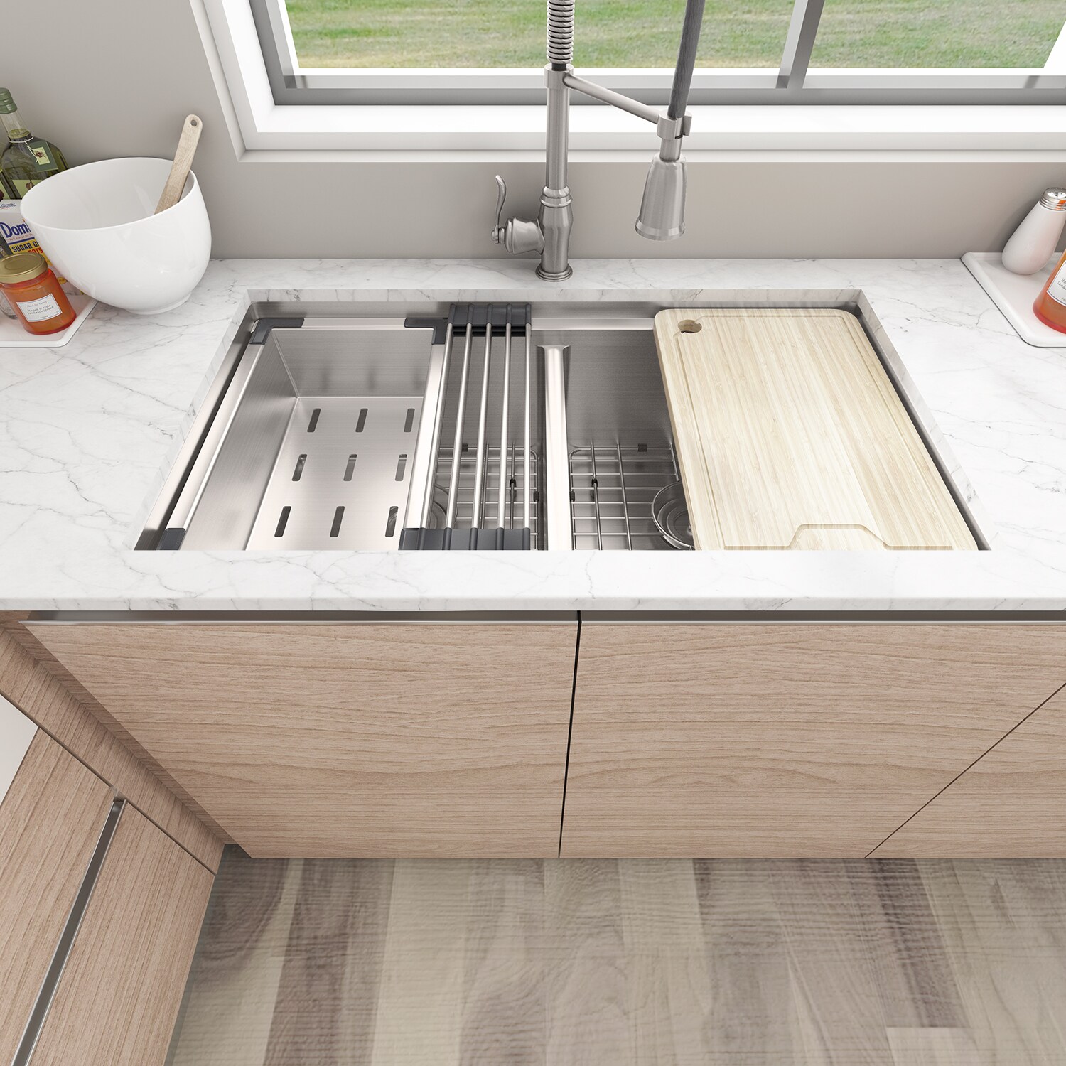 Sinber 33" Stainless Steel Double Bowl Drop-In Workstation Sink